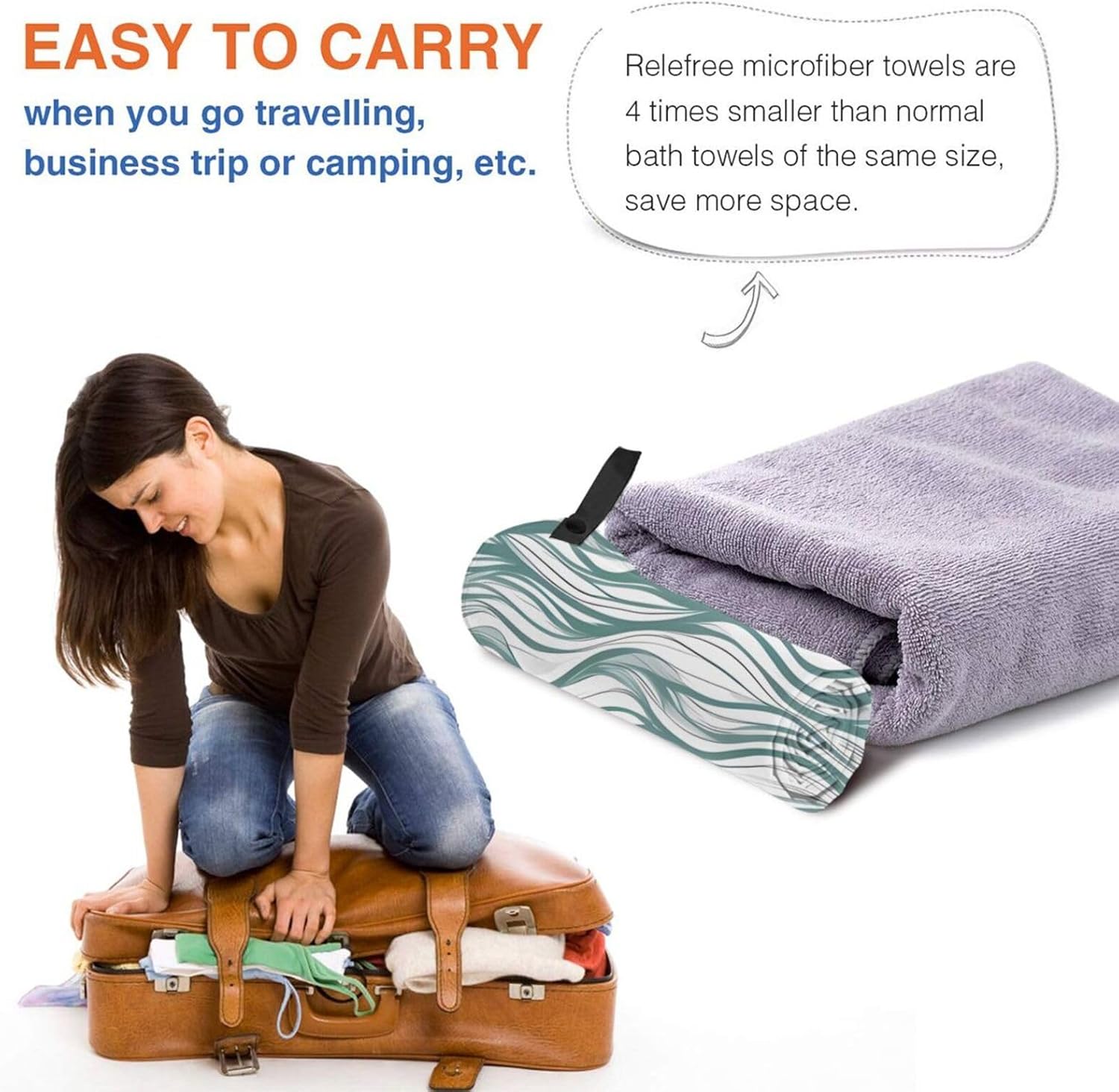 Green Wavy Stripe Printed Microfiber Travel Towel,Camping Towel,Quick Dry,Soft Lightweight for Gym,Hiking,Yoga,Backpacking