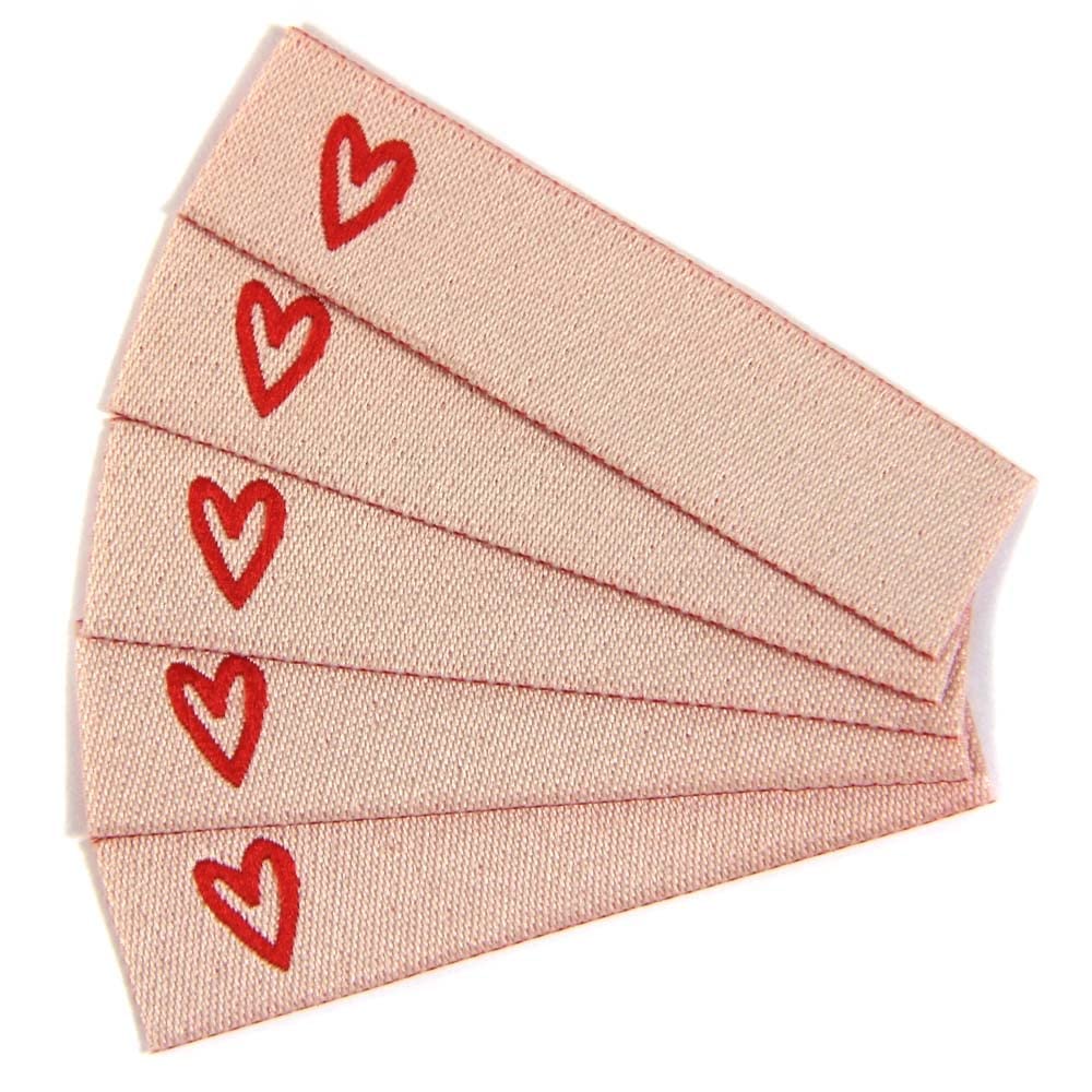 Textiletiketten zum Beschriften "Herz" Menge 200 Stück / 36,00 €, Farb-Kombinationen creme - rot