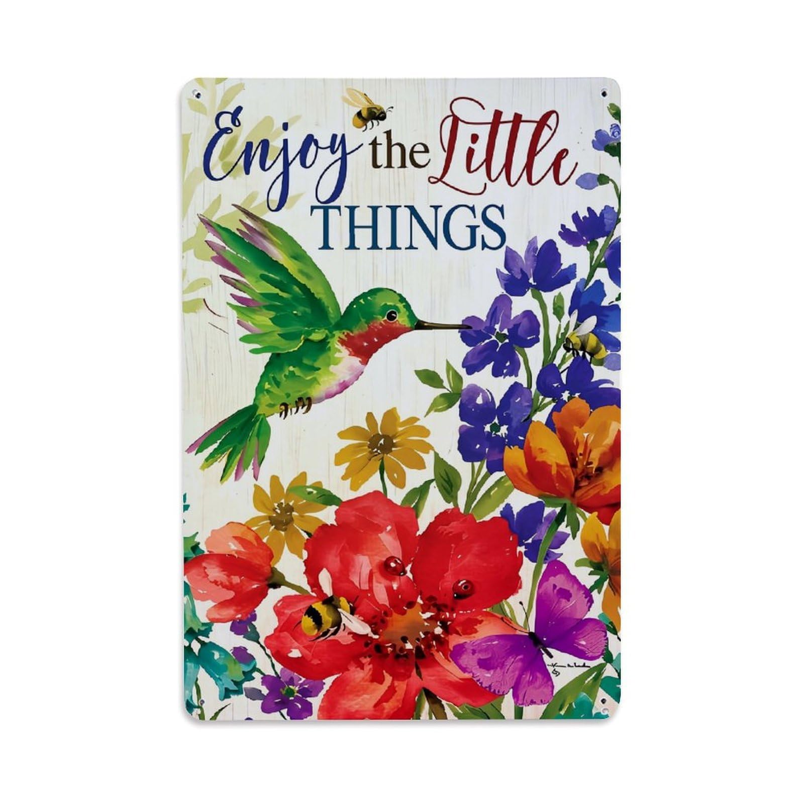 Jdfenggu Vintage Hummingbird Flowers Bees Butterflies Text Retro Metal Tin Sign, Decor Art Poster For Bar, Home, Man Cave, Kitchen, Laundry Room Gift 8X12inch
