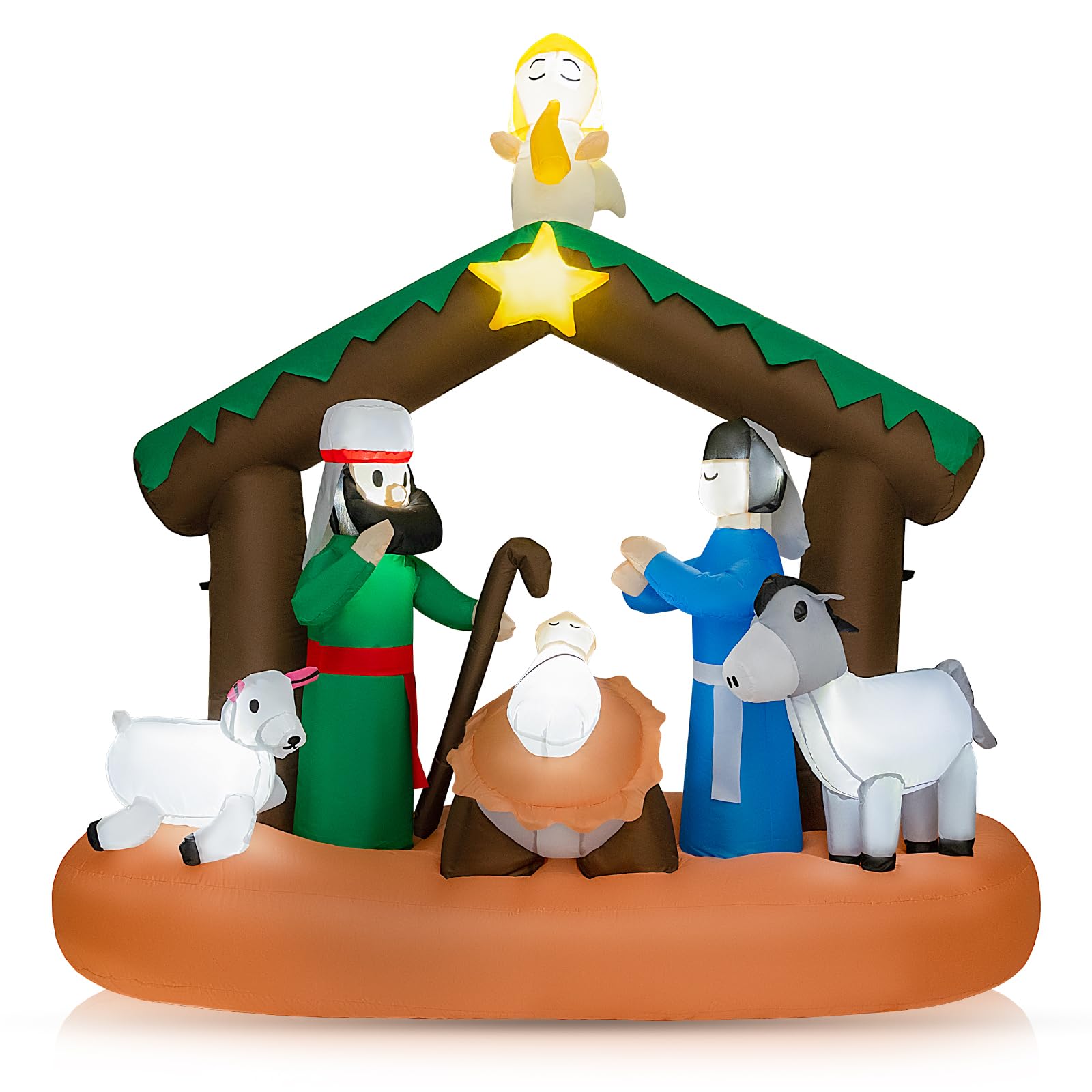 Crèche Gonflable De Noël 7 Pieds Avec Lumières LED – Décoration Extérieure étanche, Scène De La Nativité