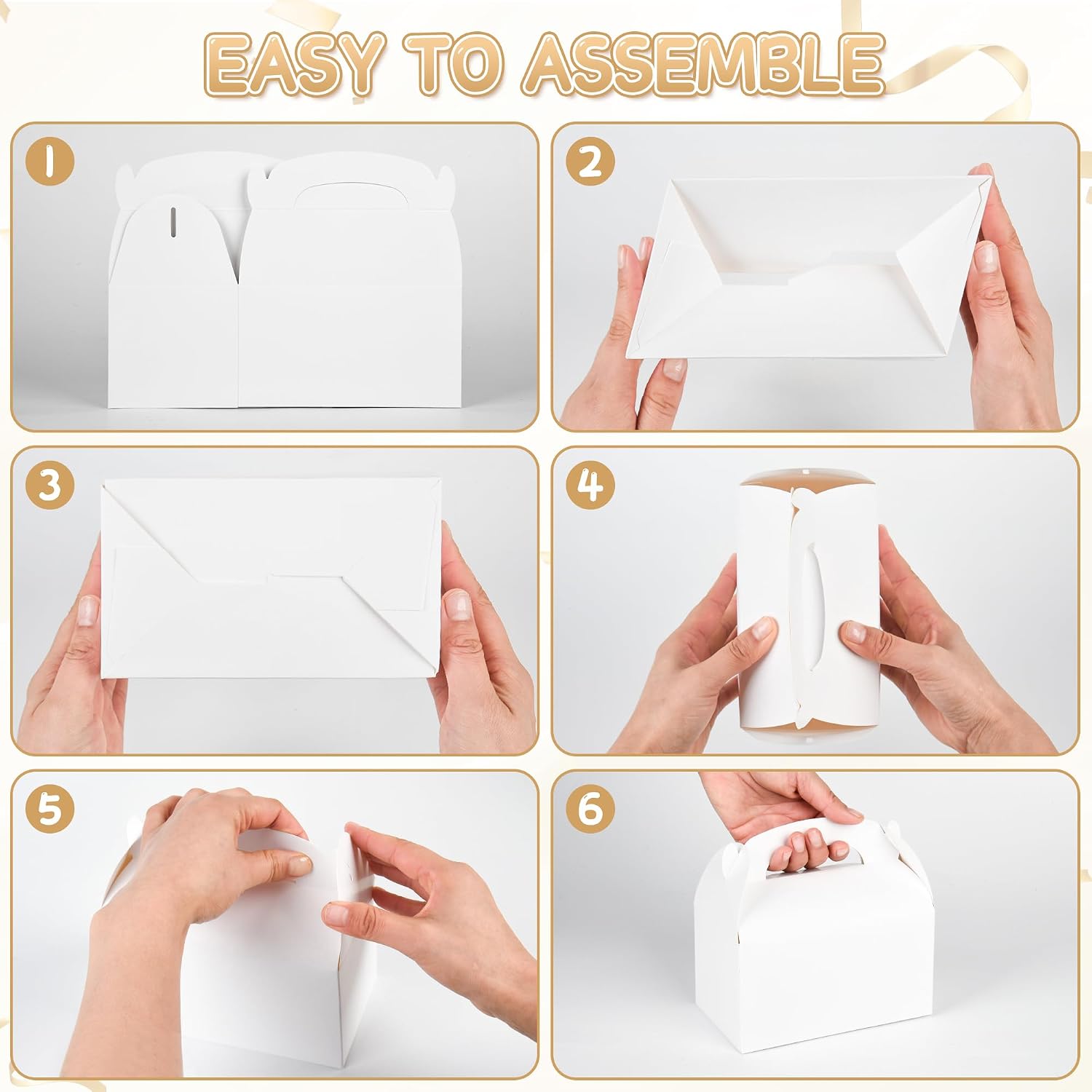 DjinnGlory 36 Pack White Party Favor Treat Boxes with Handle, DIY Paper Boxes for Baby Shower, Birthday, All Occasion, Small Gable Boxes for Small Business 6.18 x 3.58 x 3.38 Inches