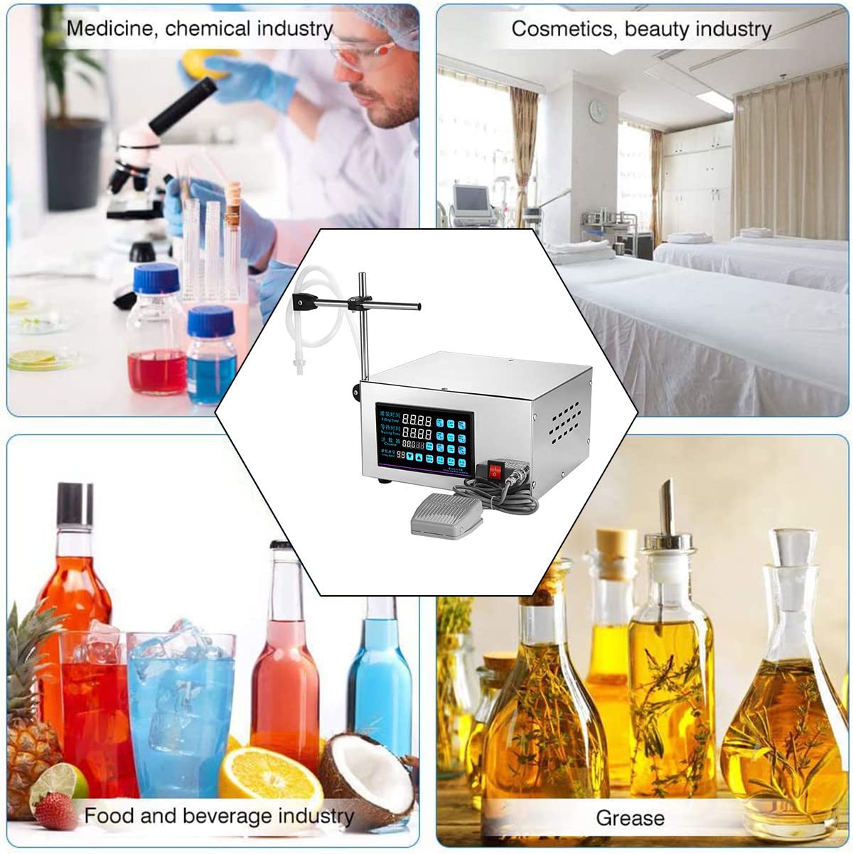 BLANKX Máquina de Llenado de Líquidos Automática 2.5L/min Llenadora de Botellas Cuantitativa con Pedal para Aceite Perfume Vino Bebidas,220V