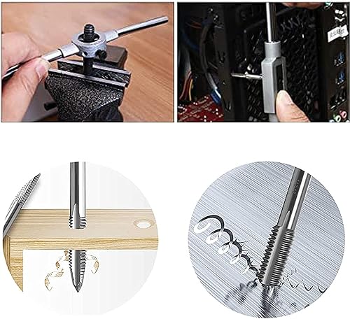 Miniatura 5 de KEWAYO Juego de 20 piezas de roscas métricas y troqueles - Herramientas de roscado M3 a M12 con paso gruesofino - Incluye llave y estuche de