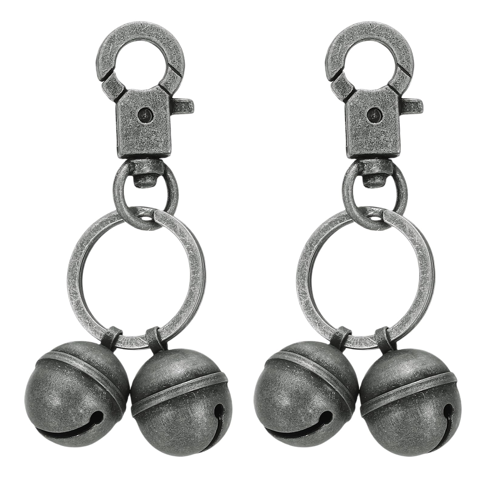 PATIKIL 2 PCS Dog Bell, Mini Cat Bell Small Pet Keychain Ring Buckle Cute Bulk Metal Loud Jingle for Dog Collar Charm Pendant Necklace DIY Crafts Decorations, Dark Silver