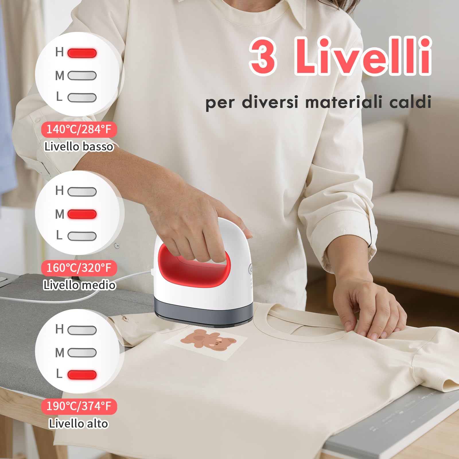 Comius Sharp Mini Pressa a Caldo, Pressa a Caldo Portatile con 3 Livelli di Temperatura, Macchina per Trasferimento Termico per Magliette, Vestiti, Borse, Cappelli (Rosso)