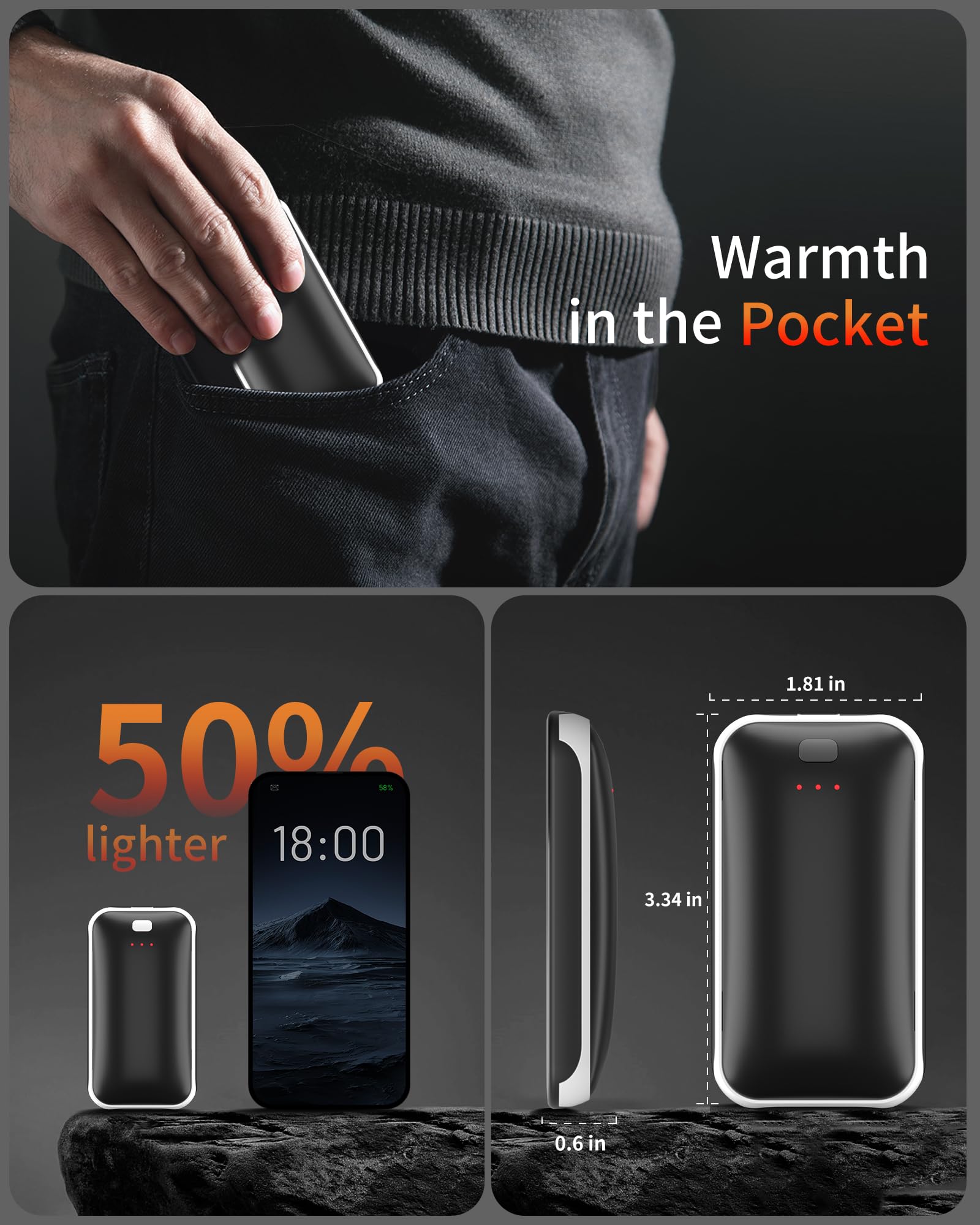 Lerat Handwärmer Wiederaufladbar 2 Pack Tragbarer Elektrischer Handwärmer Max 55.0 °C Wiederverwendbare Slim Pocket Heater Handwärmer Geschenke für Männer Frauen Outdoor Golf Camping Jagd Essentials