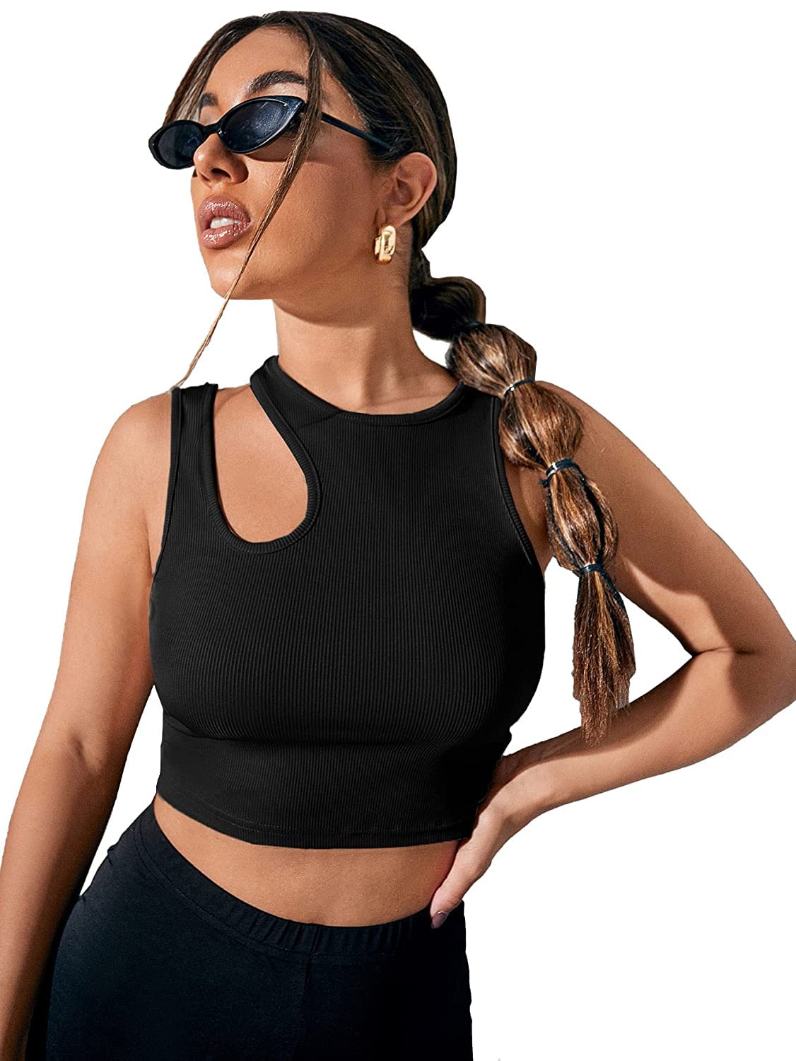 istyle can Top for Women & Girls' Solid Asymmetrical Neck Cotton Rib Cut Out Crop Tank Top | Crop Tops for Women | Tops | Women Tops | Crop top | Tank top-picture-38