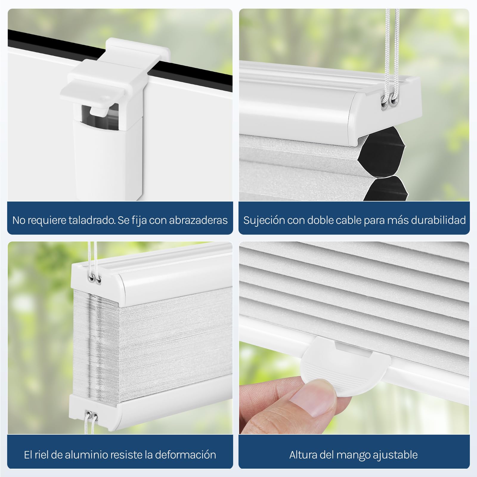 WOLTU Estor Plisada de Panal de Abeja sin Taladrar, Opaca, 100x120 cm | Bicolor Blanco-Blanco, Enrollable, Protección Visual, Protección Solar UV, para Puerta y Ventana