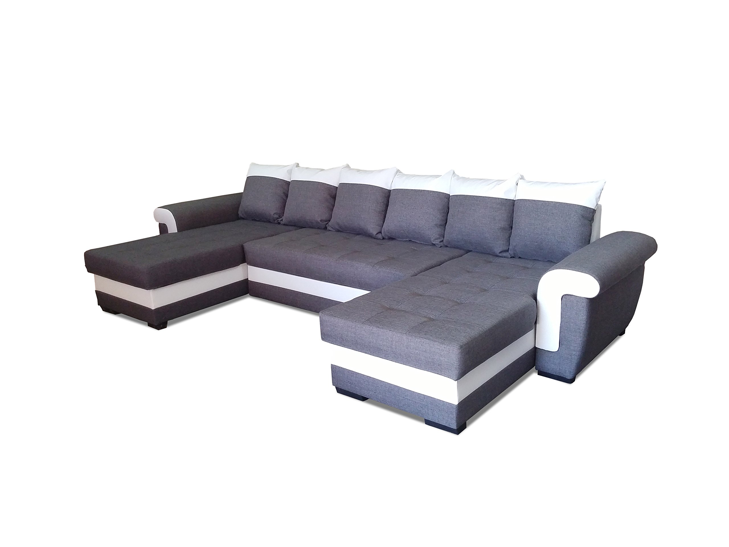 All4All Ecksofa mit Schlaffunktion Ivett U 330 cm x 158 cm - Wohnlandschaft U-Form - XXL Sofa mit 2 Bettkasten - Schlafsofa Groß - Grau/Weiß - Gewebe mit Kunstleder - Modern 19
