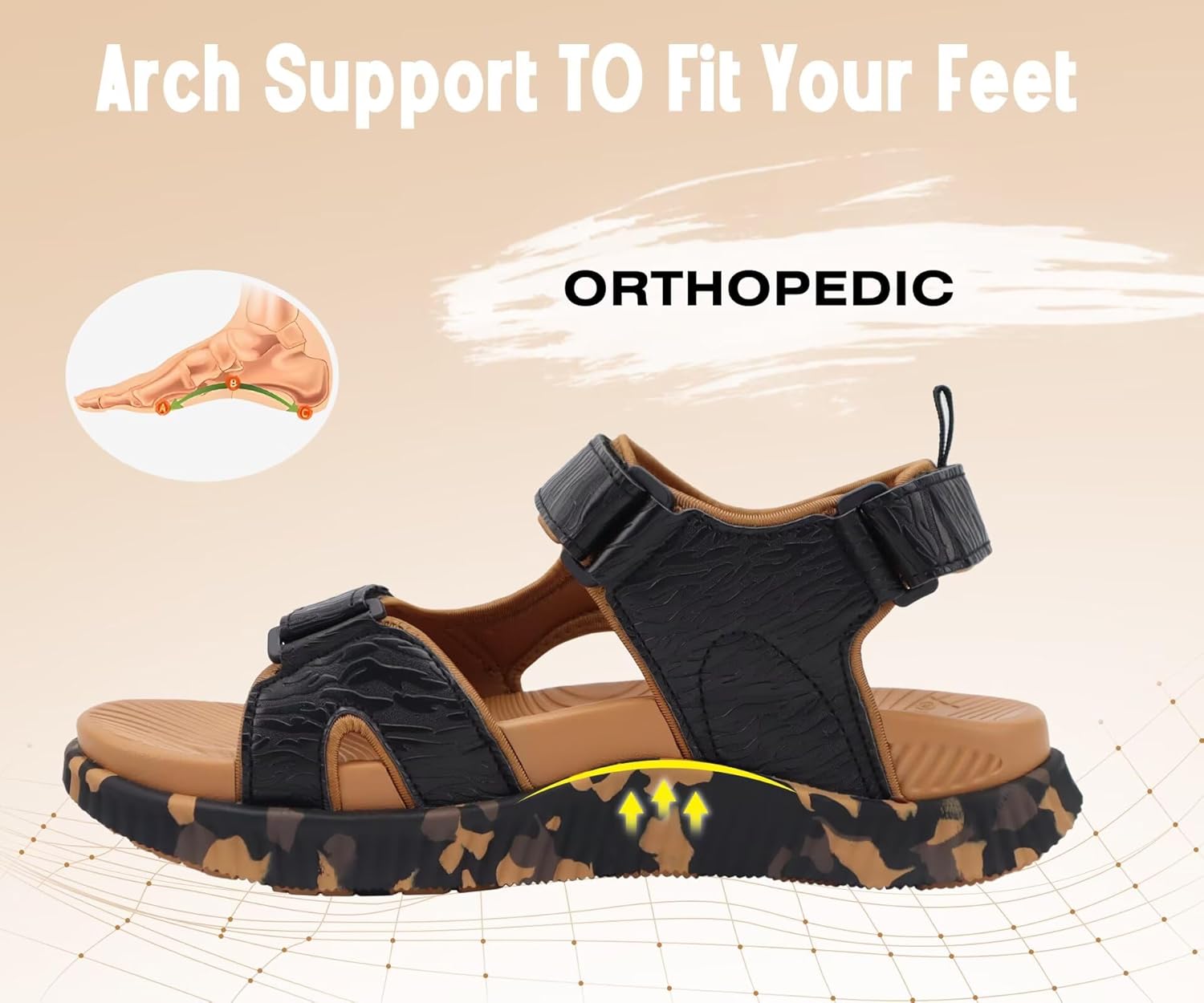 KuaiLu Men’s Orthotic Sandals Comfortable Arch Support Foam Cushion Hiking Walking Sandles Fashion Camouflage Adjustable Sport Recovery Athletic Shoes For Man Urban Outdoor - Image 3