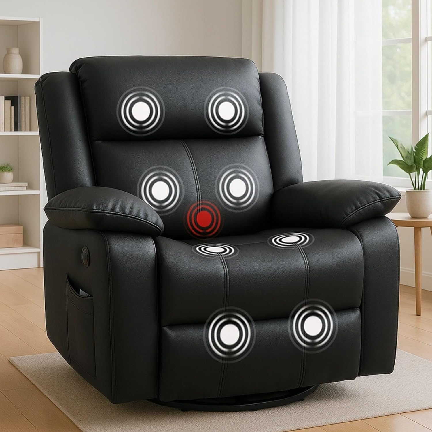 ANJ Swivel Rocker Recliner Chair, Manual Rocking Glider Massage Recliner with Heat, Overstuffed PU Leather Big Large Recliner for Living Room Bedroom Nursery