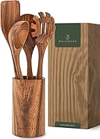 Vista 1 de WALDWERK Cucharas de madera para cocinar, juego de utensilios de cocina de 4 piezas con cucharas de madera de teca, espátula, servidor de pasta