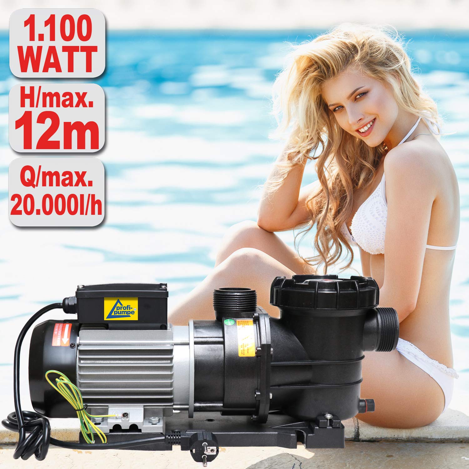 POMPA FILTRO PISCINA AMUR Pompa per piscina 1100 W Pompa filtro per piscine Pompafiltro piscina da 1100 W