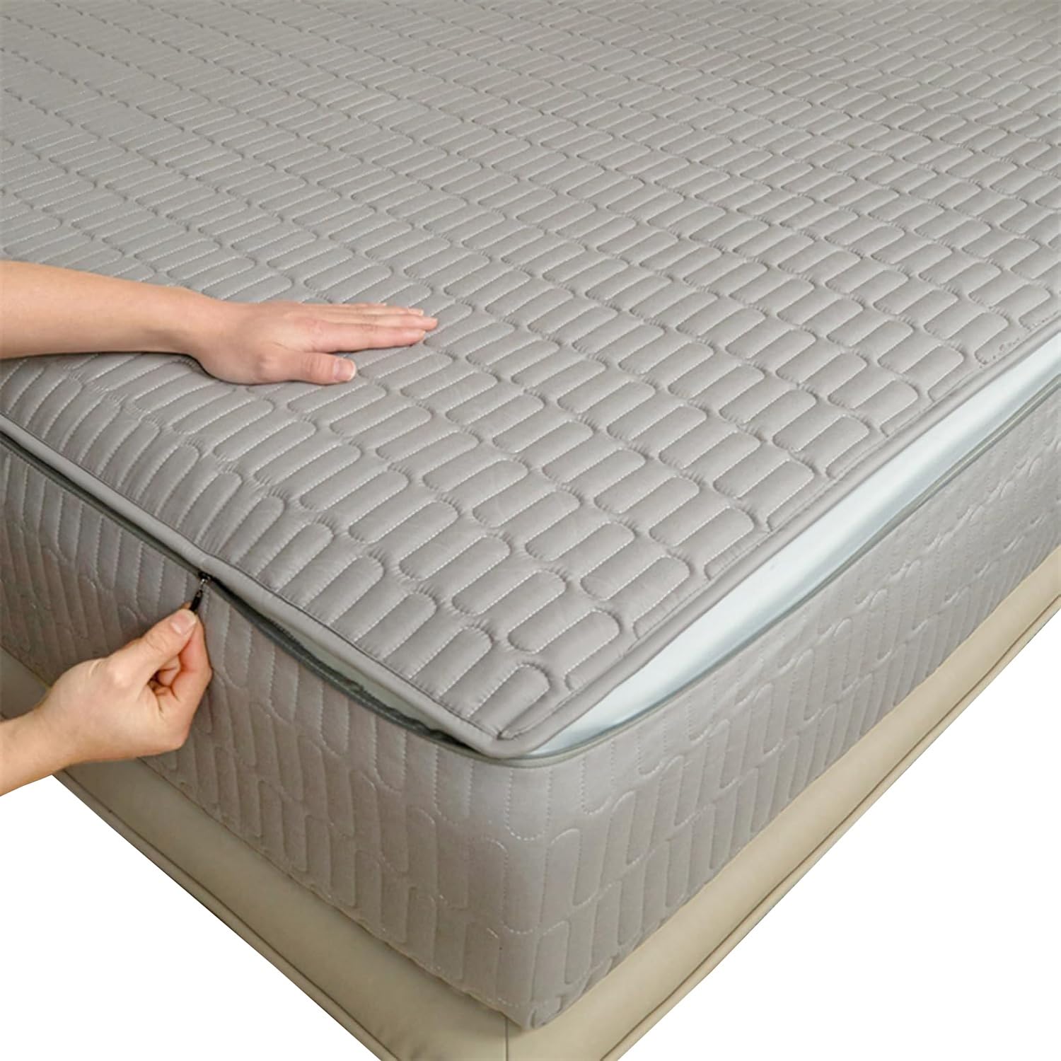 Matratzenschoner mit reißverschluss 90 x 200 180x200 Boxspringbett, Matratzenbezug 140x200 160x200 für Matratzen-Höhe 5-40cm, Atmungsaktiv Gesteppt Matratzenhülle(Grau,200x200+15cm)