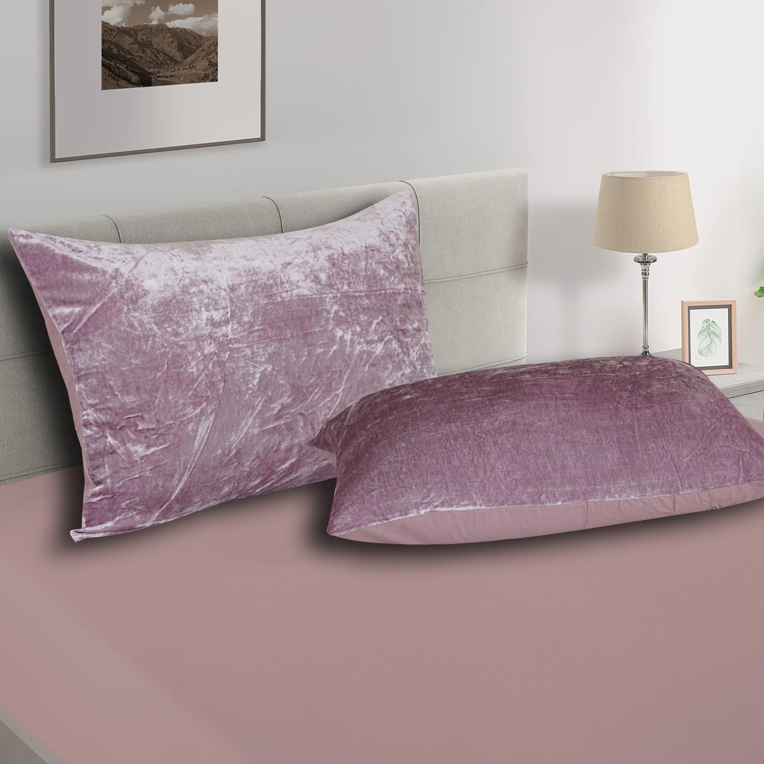 Luxe Boho Decor Art Pillowcase Set Solid Hippie Stylish UO Large Unique Velvet Pillow Cover Set of 2 (Taupe, 20x26 Inches)