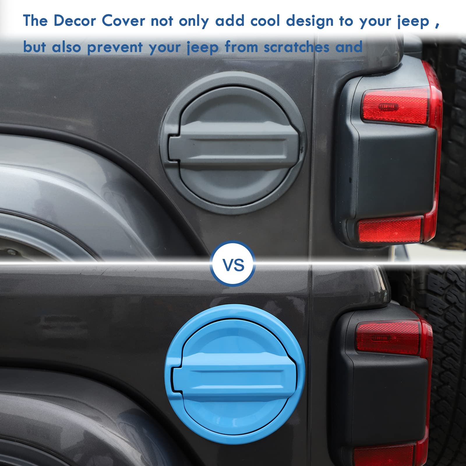 CheroCar ABS Gas Cap Cover Trim Fuel Tank Cover Decoration Kit for 2018-2025 Jeep Wrangler Accessories JL 2/4 Door (Light Blue)