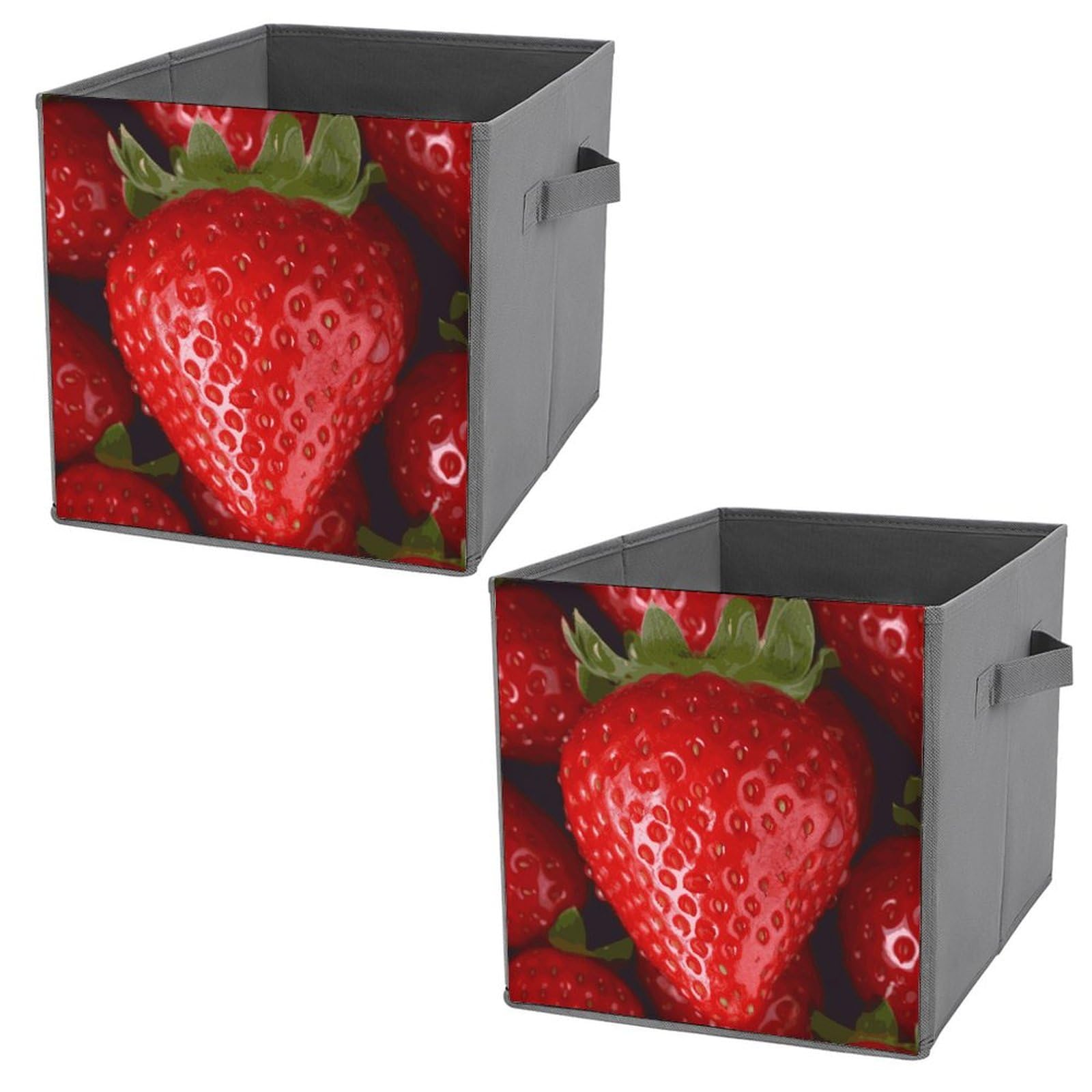 Bacs de rangement pliables fraise rouge avec poignées en cuir
