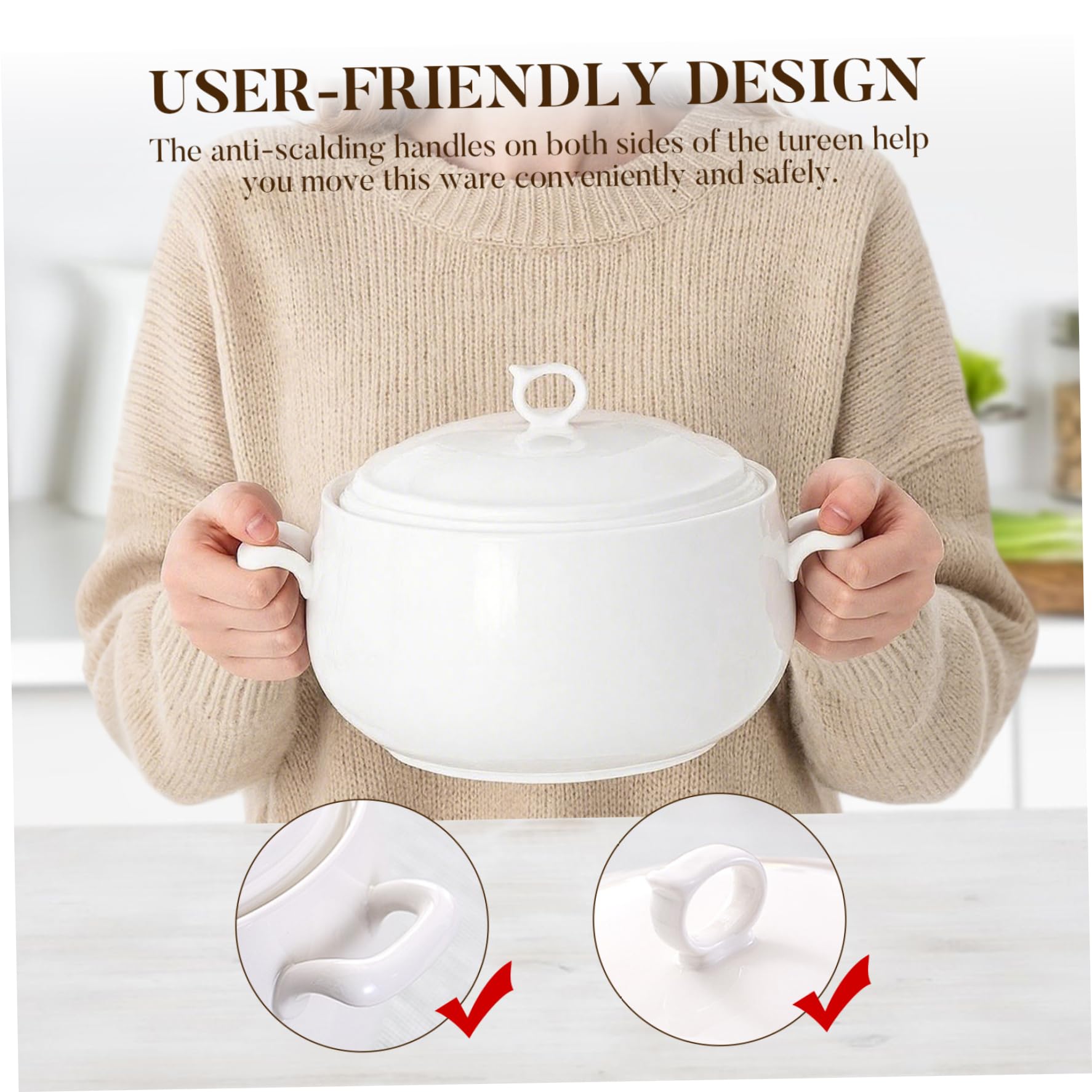 Soup Tureen 3000 ml Bols de service ronds en céramique avec couvercles Bols à soupe résistants à la chaleur avec poignées Passe au micro-ondes pour restaurant Cuisine domicile Soupière de cuisine