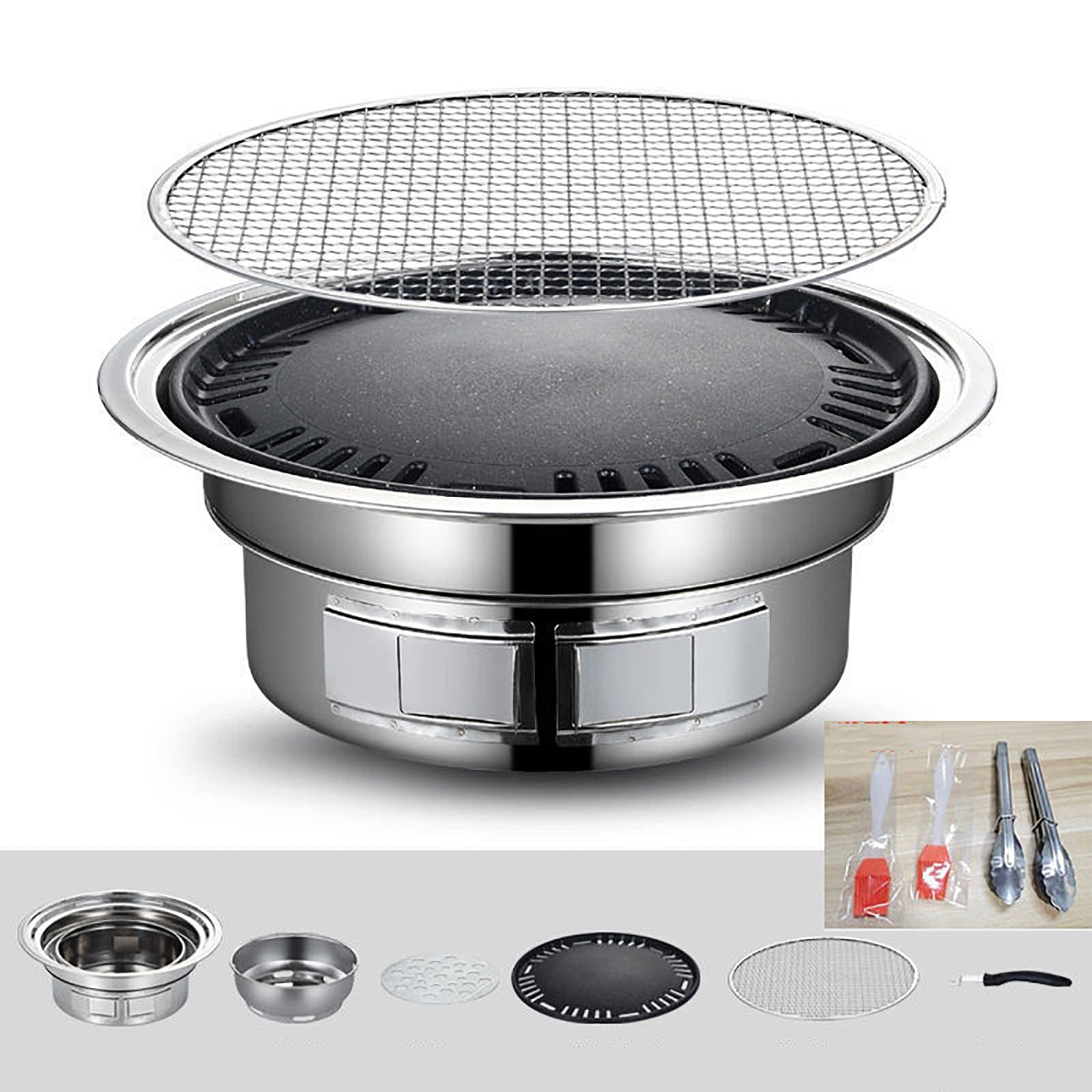Griglia Per Affumicatura Da Tavolo, Stufa a Carbone Coreana, Griglia Per Barbecue Rotonda Antiaderente In Carbonio, Adatta Per Cortile, Campeggio, Picnic, Escursionismo, Viaggi, 35*12*35 Cm