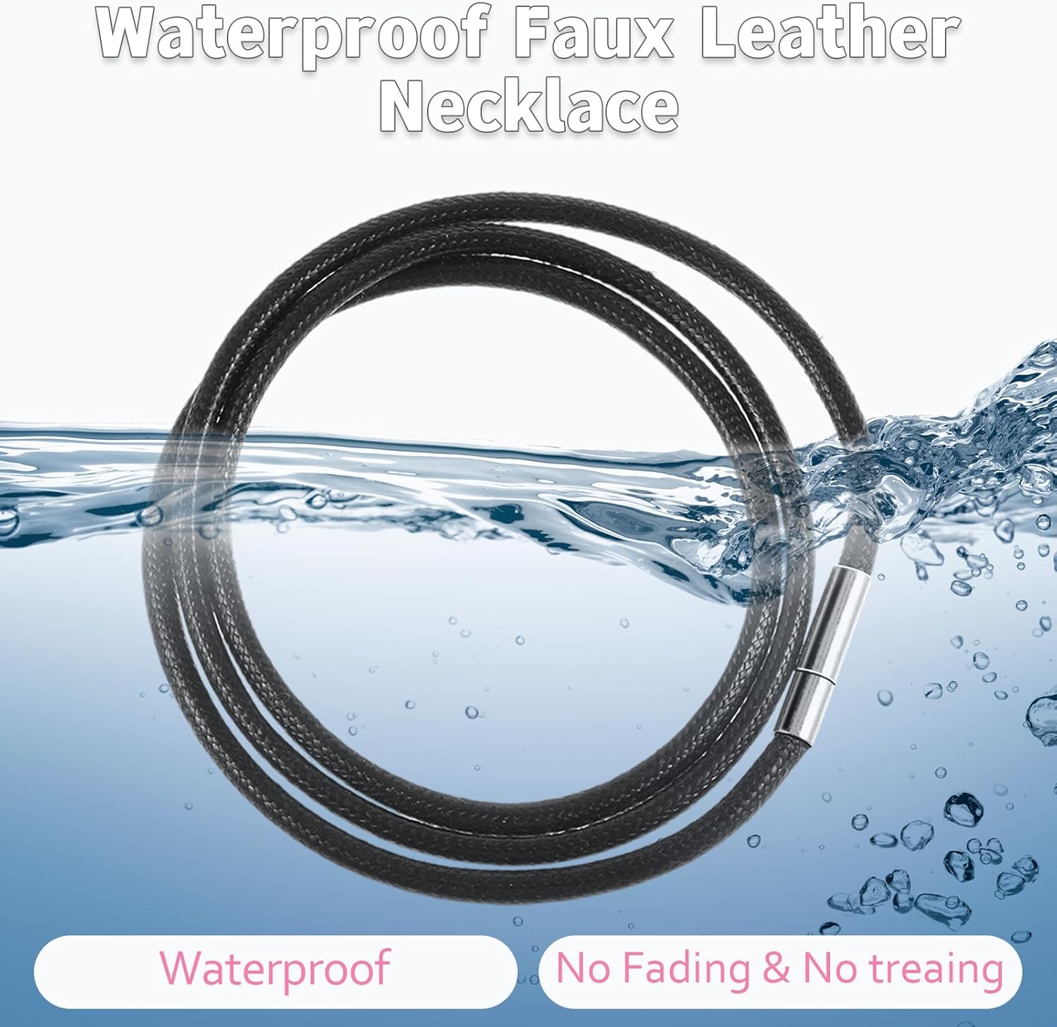 Black Fake Leathers Cords, 4pcs 16”18" 20" 22" Waterproof Cord Necklace with Clasp, 1.5/3mm Width, DIY Woven Wax Rope Chain for Pendant, Beading Cords and Threads for DIY Jewelry Making - Image 4