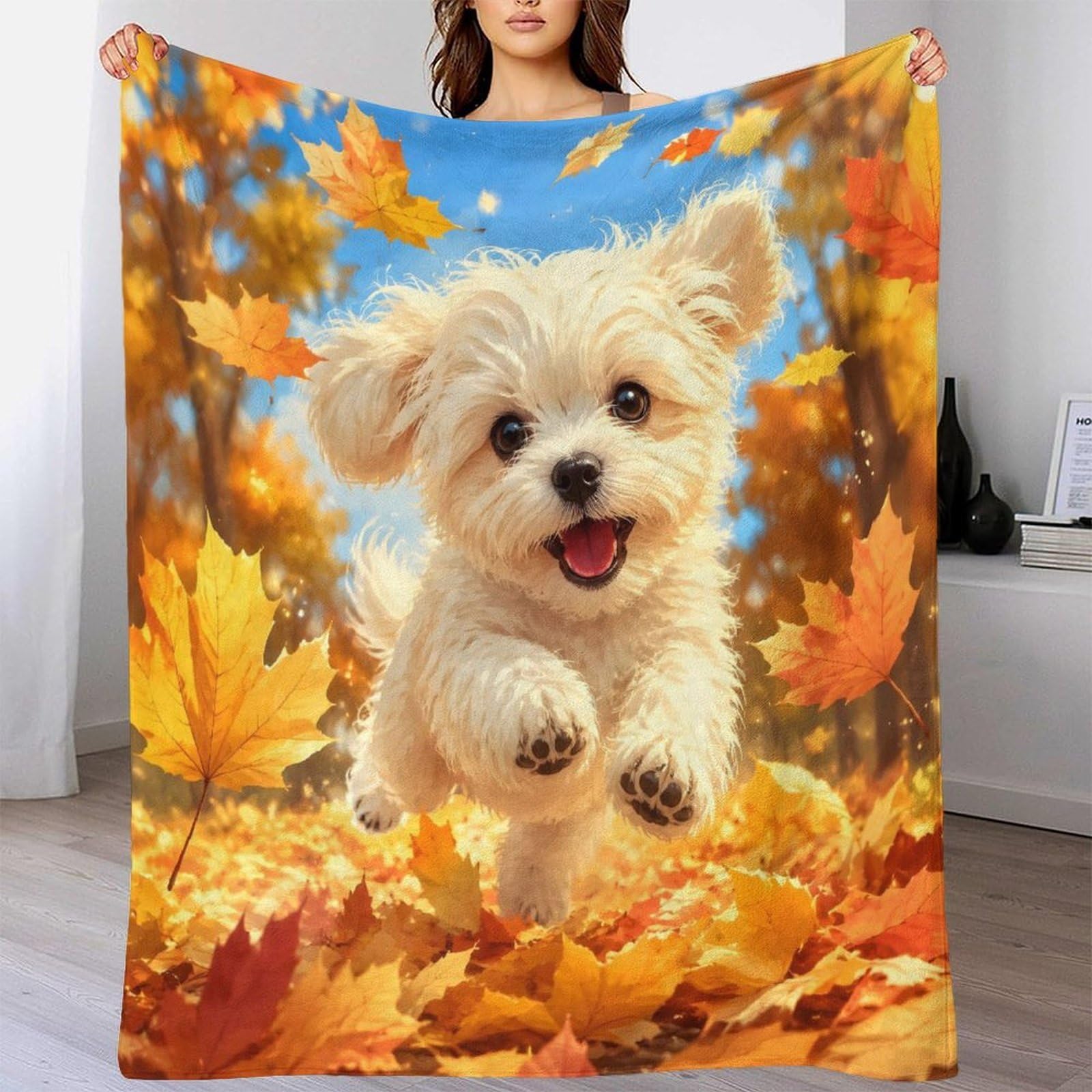 Herbst Hund 3D Print Mikrofaser Decke Fleece Gefühl