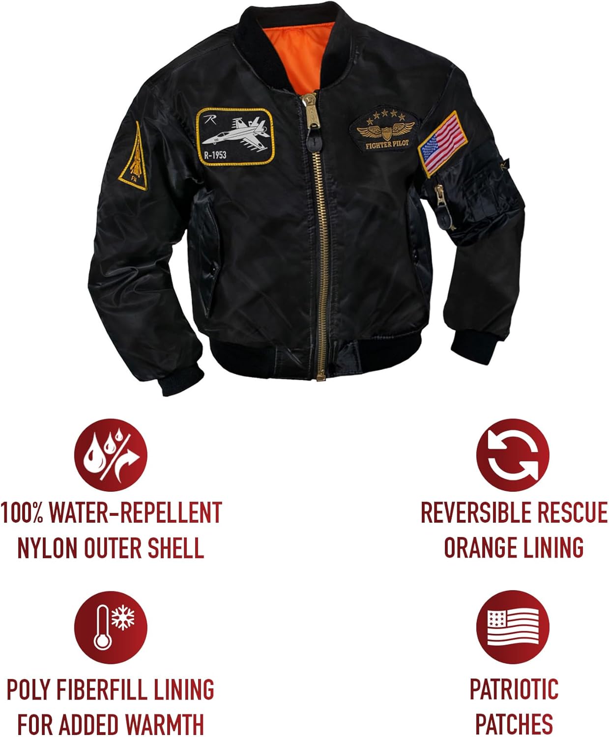 Rothco Kids Flight Jacket with Patches – Warm & Comfortable Outdoor Bomber Aviator Pilot Coat - Image 5