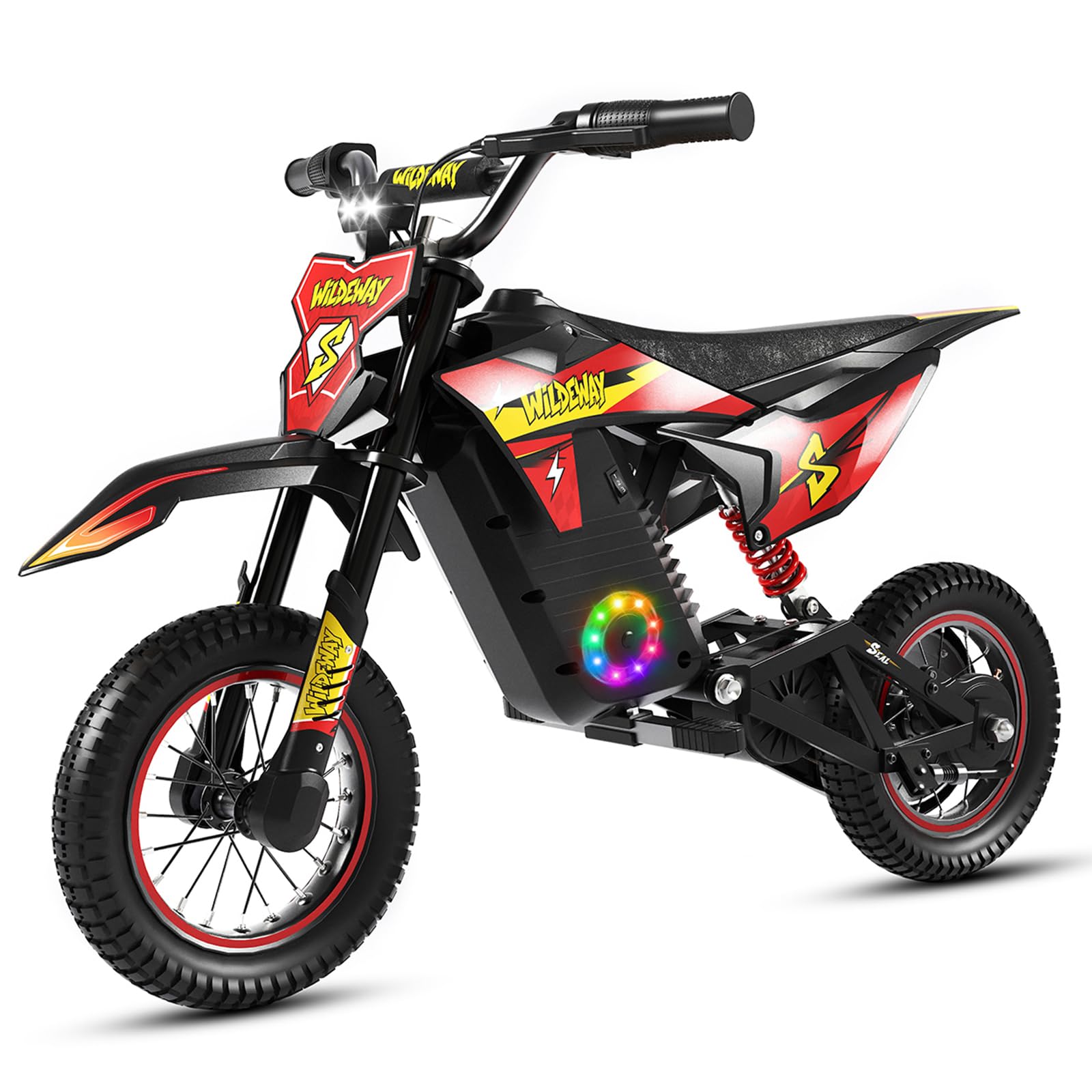 Wildeway 36V Kids Electric Motorcycle Peak 500W 12" Electric Dirt Bike for Boys Girls Age 3-12, Off-Road Bike, Mini Motorcross Bike, Up to 25KM/H, 3 Speed Modes, Red - 2