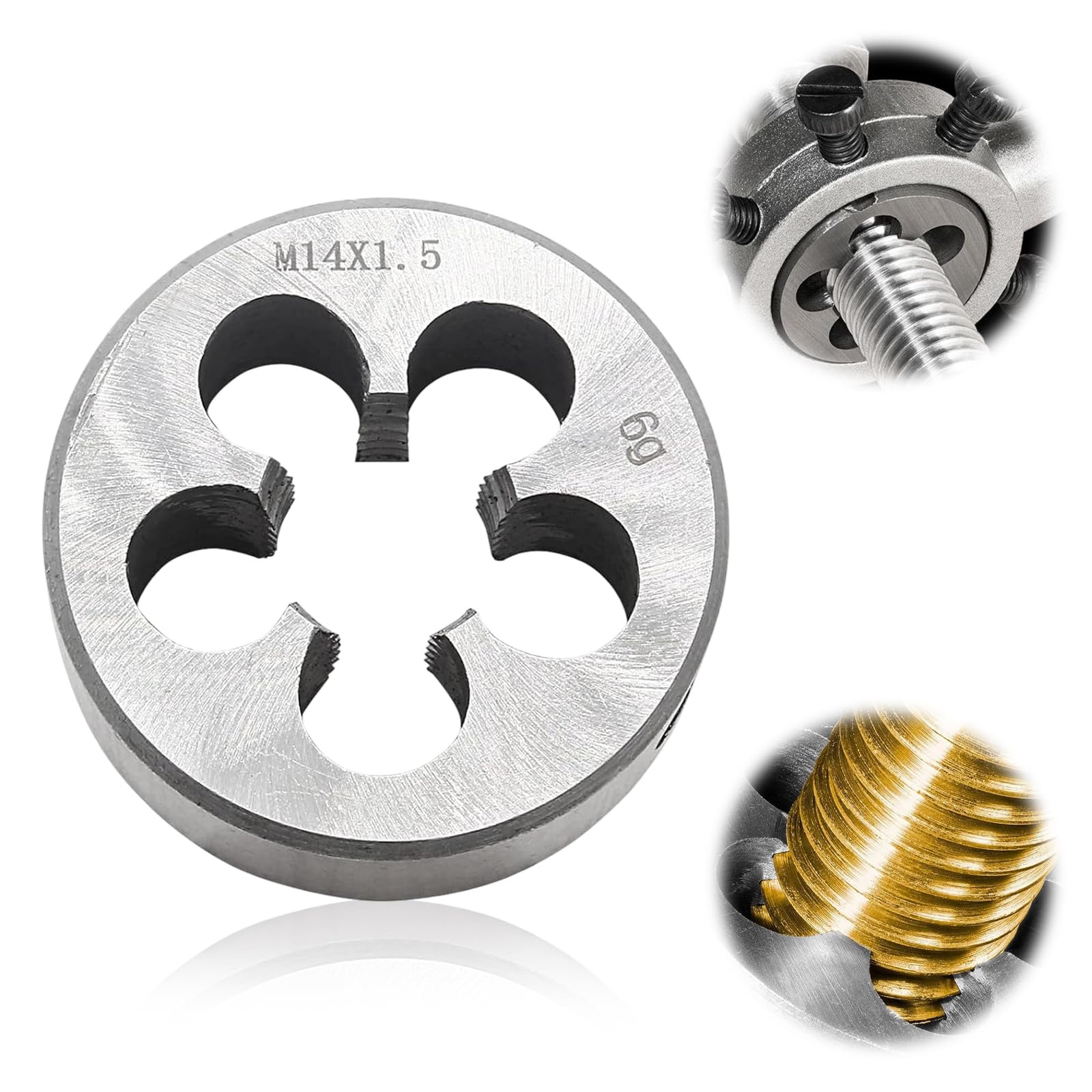 1 Stück Rechtsgewinde Gewindeschneideisen, M14 x 1.5 mm Metrisch Gewindeschneideisen, Legierter Werkzeugstahl Feingewinde Schneider, Präzisions Beidseitigem Schälanschnitt Rundes Maschinen