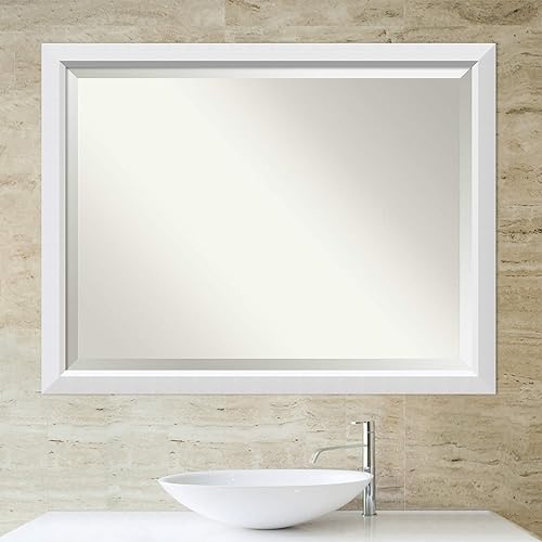 Miniatura 6 de Amanti Art Espejo de baño de madera, espejo de pared blanco blanco para usar como espejo de tocador de baño sobre el fregadero (34.25 x 44.25