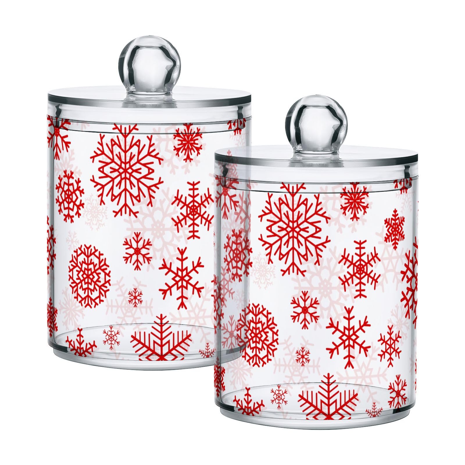 Christmas-red-snowflakes-white Restroom Bathroom Organizers with Lid Qtip Holder Dispenser Apothecary Jars Cotton Balls Pads Swabs Holder Jar 4