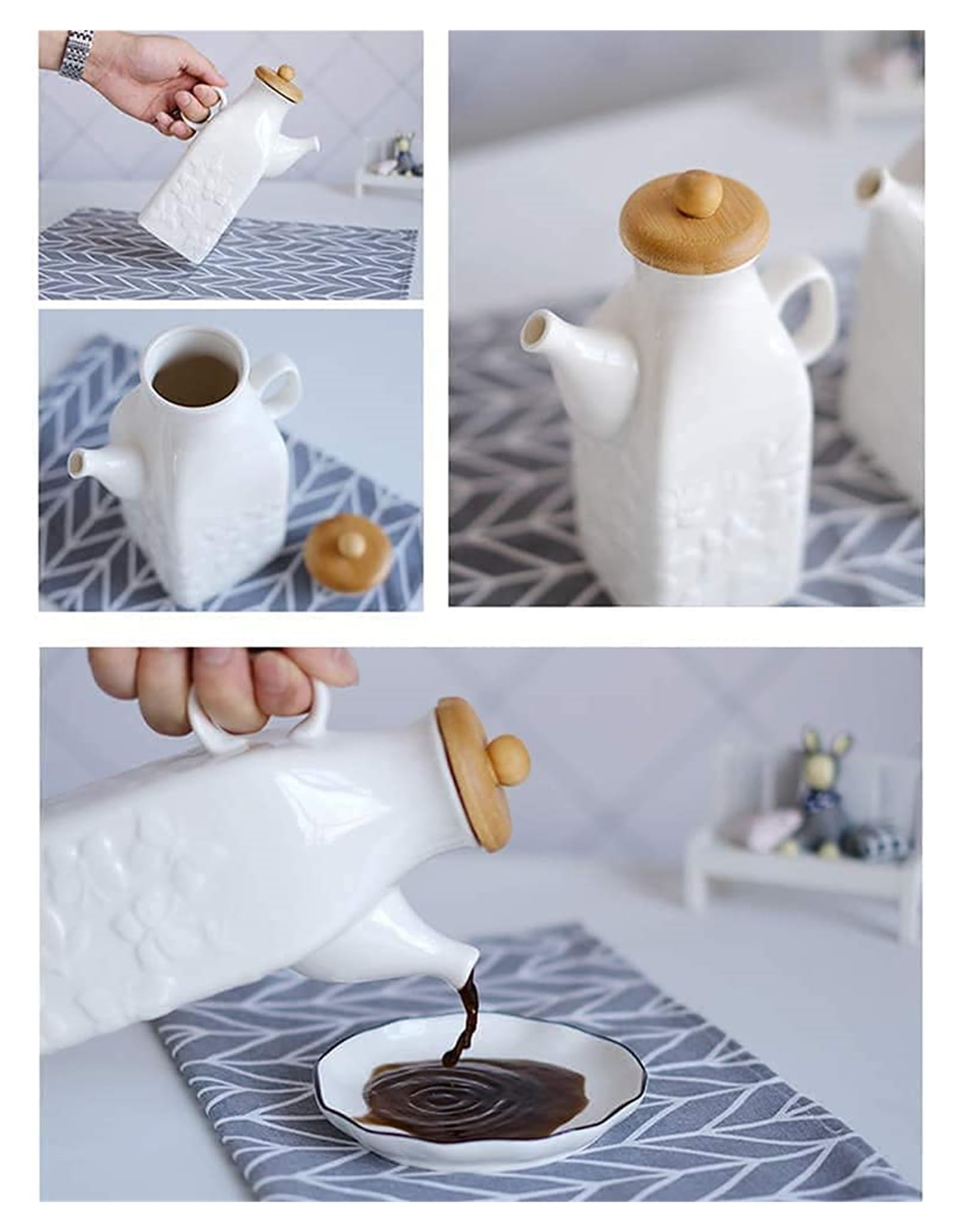 Dispensador de Aceite y vinagre, Botella de Aceite de 750 ml, de cerámica Blanca, para vinagre y Salsa de Soja, para Cocina, condimentos líquidos.