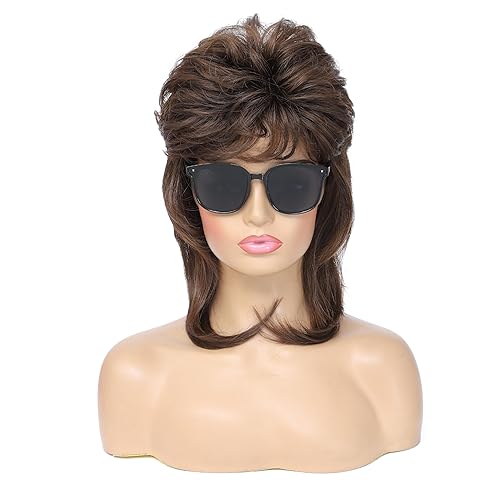 Miniatura 4 de ByouByou Pelucas de salmonete para mujer, disfraces de los años 80, accesorio de fiesta de disfraces, peluca de cosplay (marrón moderno)