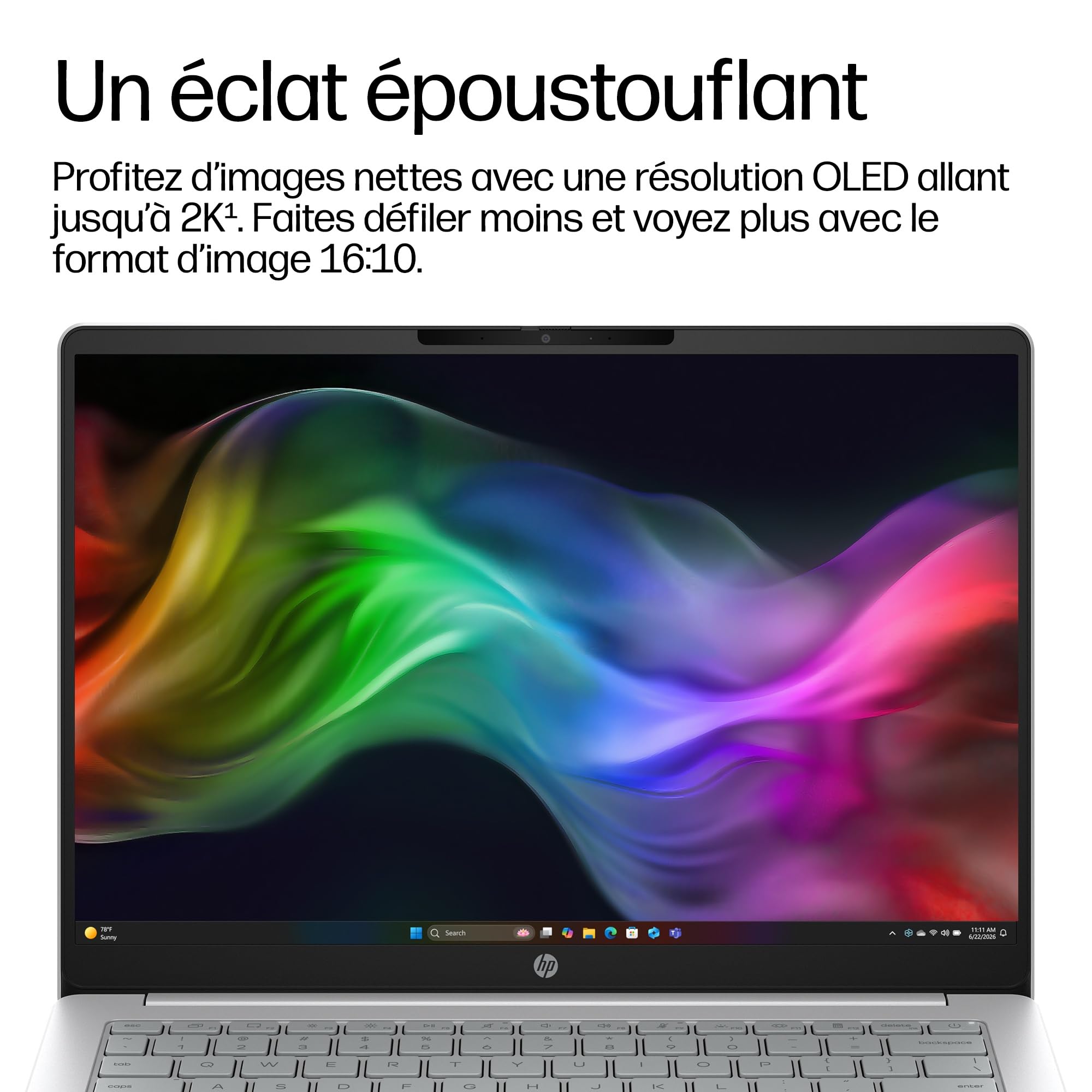 HP OmniBook 3 14-hy0002sf Ordinateur Portable 14" 2K IPS, PC Portable (AMD Ryzen 5 40, RAM 16 Go, SSD 512 Go, AMD Radeon 610M Graphics, Windows 11), Laptop Argent, Clavier AZERTY