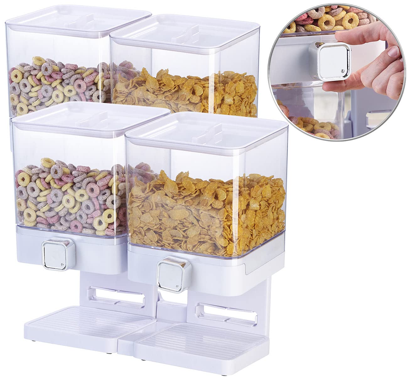 Rosenstein & Söhne Müsli-Box: 2er-Set Doppel-Spender für Snacks, je 33,5 x 30,5 x 16,5 cm, weiß (Behälter für Müsli, Reisspender)