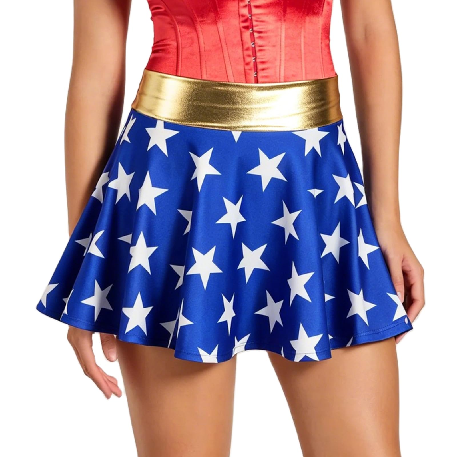 Springcmy Woman Superheroes Halloween Cospaly Bottom Costume Mid Rise A-Line Skirt (Bb Blue, L) — image 1