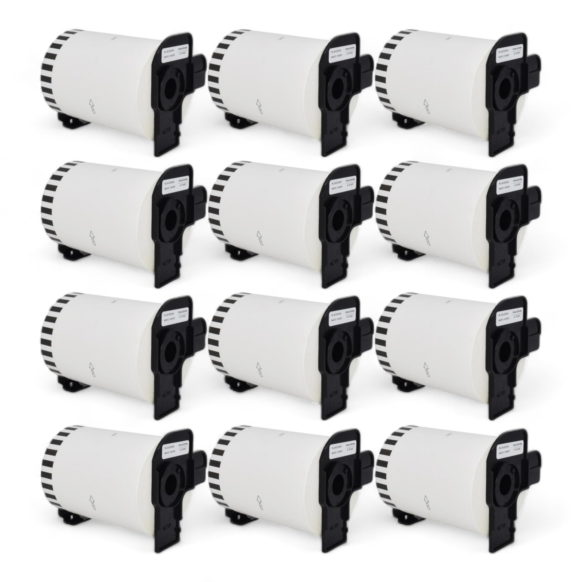 12 Rollen DK-22243 Endlos-Etiketten (102mm x 30,48m pro Rolle) Schwarz auf Weiß, Kompatibel mit Brother QL-Druckern, Thermopapier für klare Versandlabels, Adressetiketten, Bilder und Barcodes