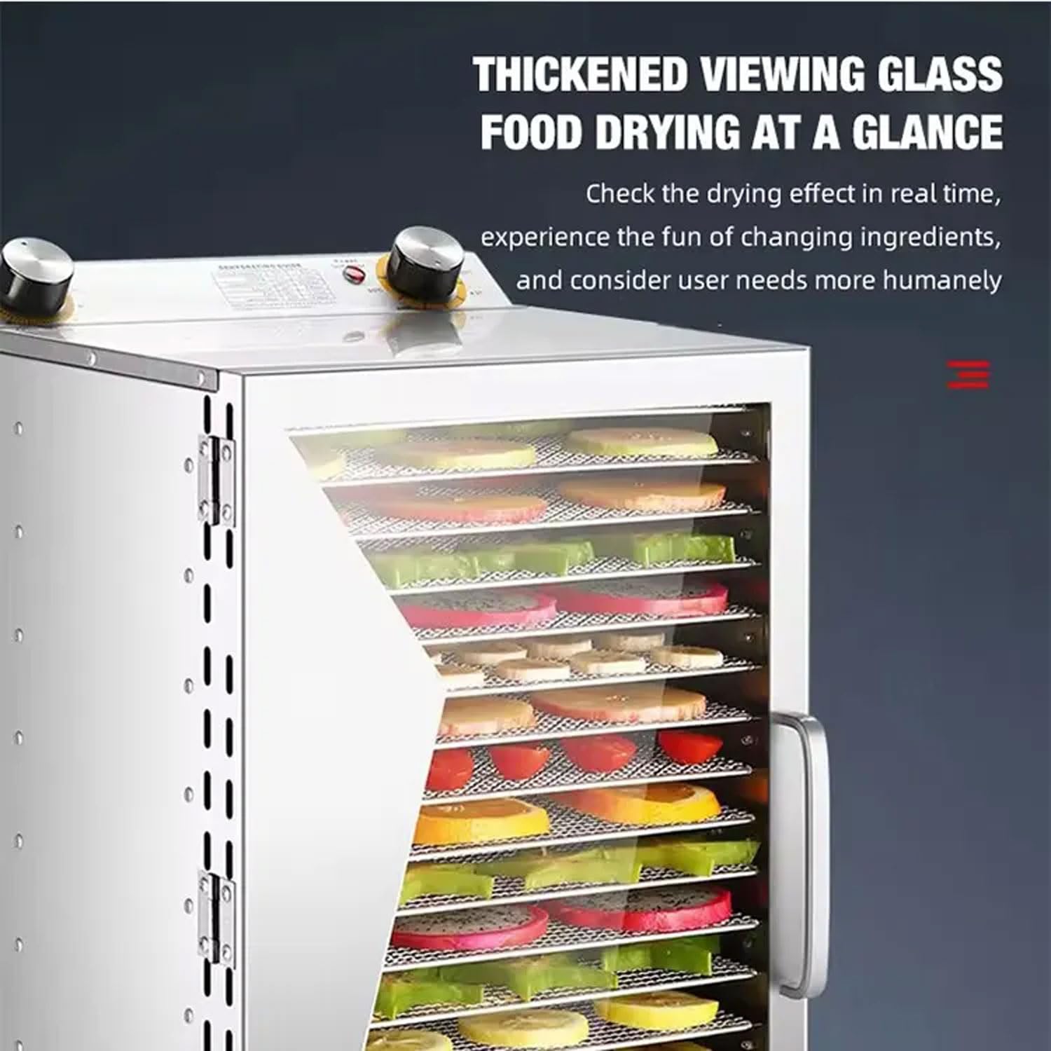 Liofilizador De 18 Capas, Secador De Alimentos Comercial De Acero Inoxidable De 650 W con Secado por Aire 360°, Tiempo: 0-12 H, 35-90 ℃ Control De Temperatura, para Supermercados, Restaurantes