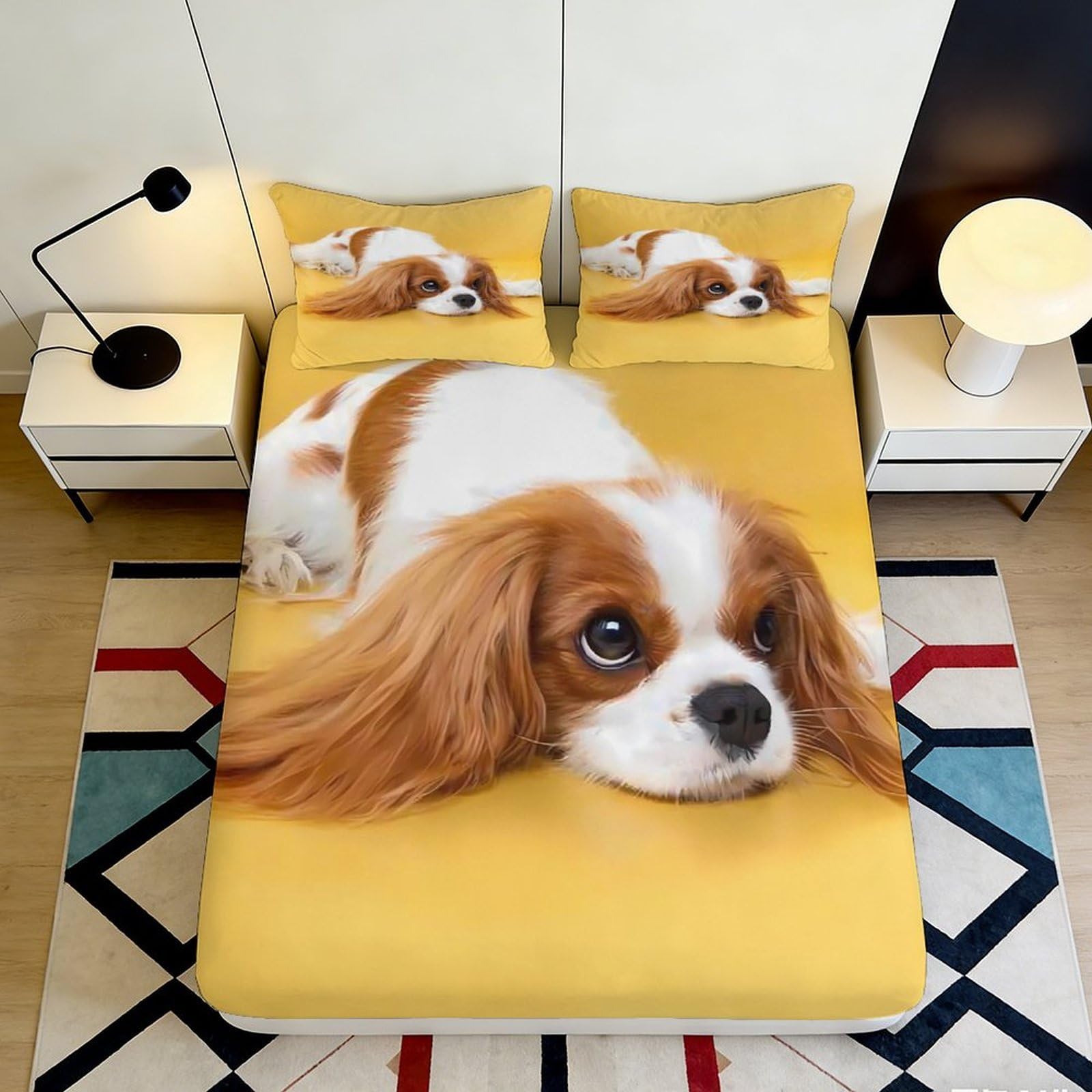 3D Printed Dog Fitted Sheet Microfiber Deep Pocket Non-Slip Bedroom Bedding Puppy Mattress Fitted Cover for Adults 140x200x25cm