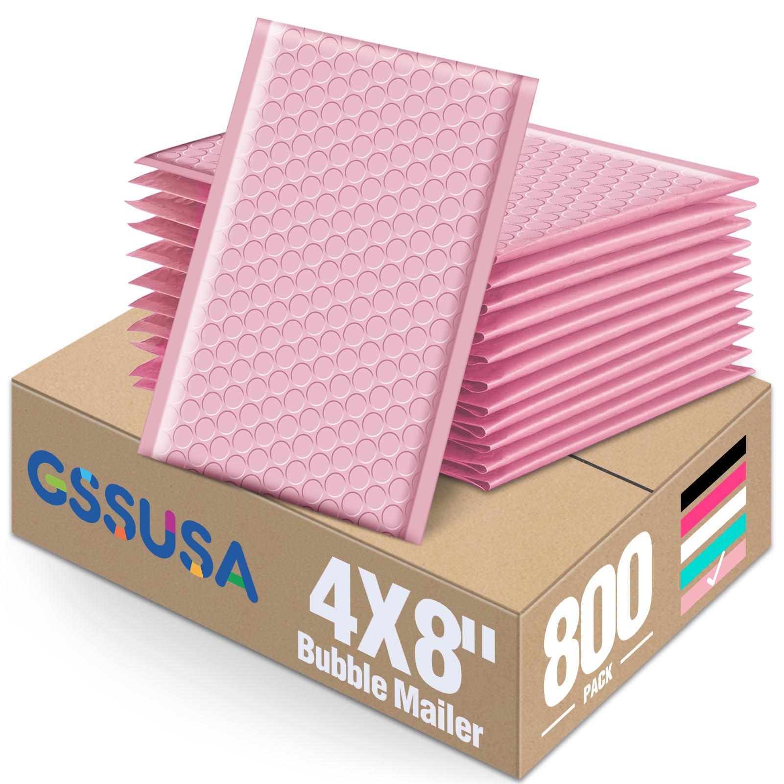 GSSUSA Light Pink Bubble Mailers 4x8" 800 Pack Padded Envelopes Self Seal