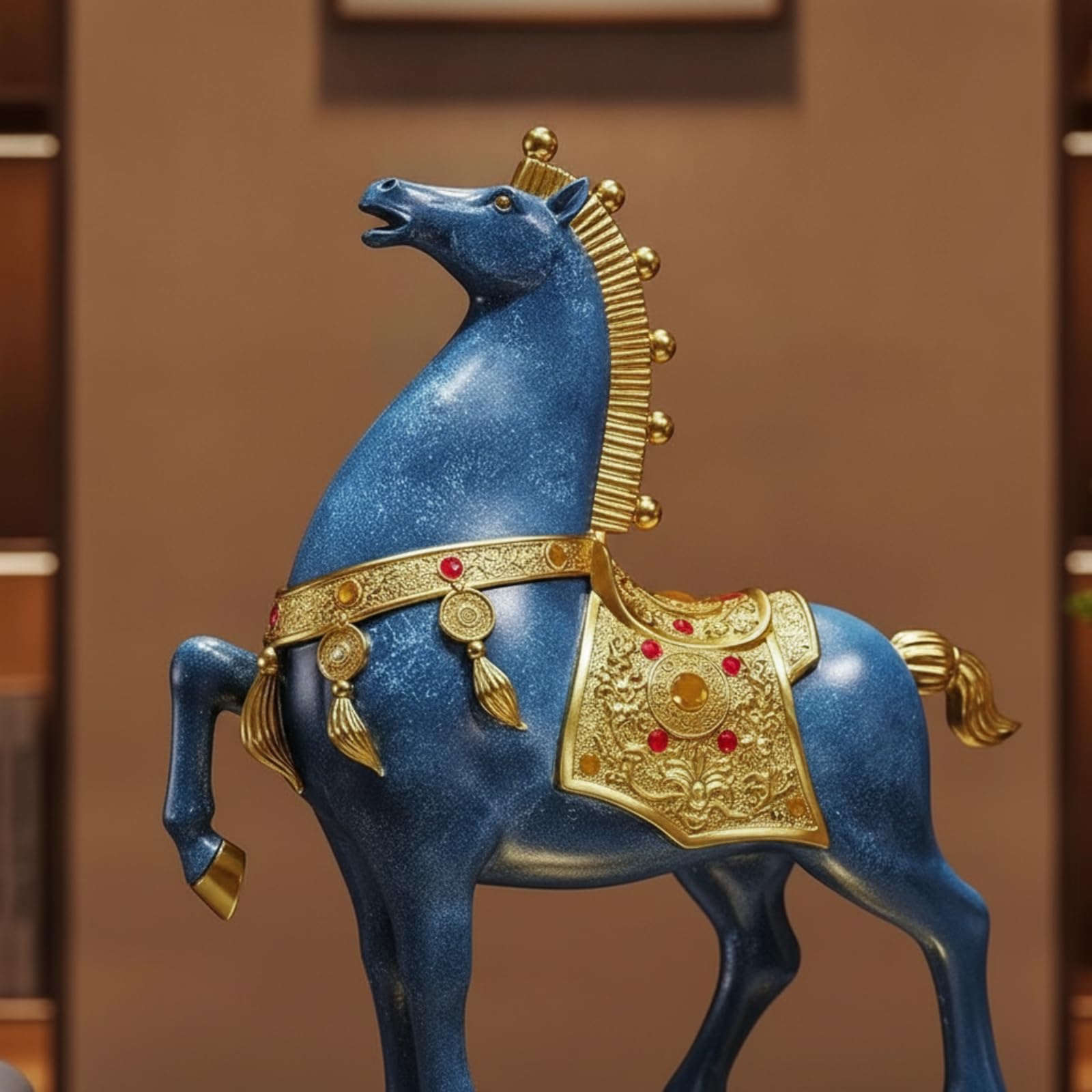 harayaa Figura de Caballo Decorativa Estatua Ornamental Escultura de Mesa Adorno Coleccionable con Peana Rectangular y Incrustaciones en Resina Sintética y, Rojo
