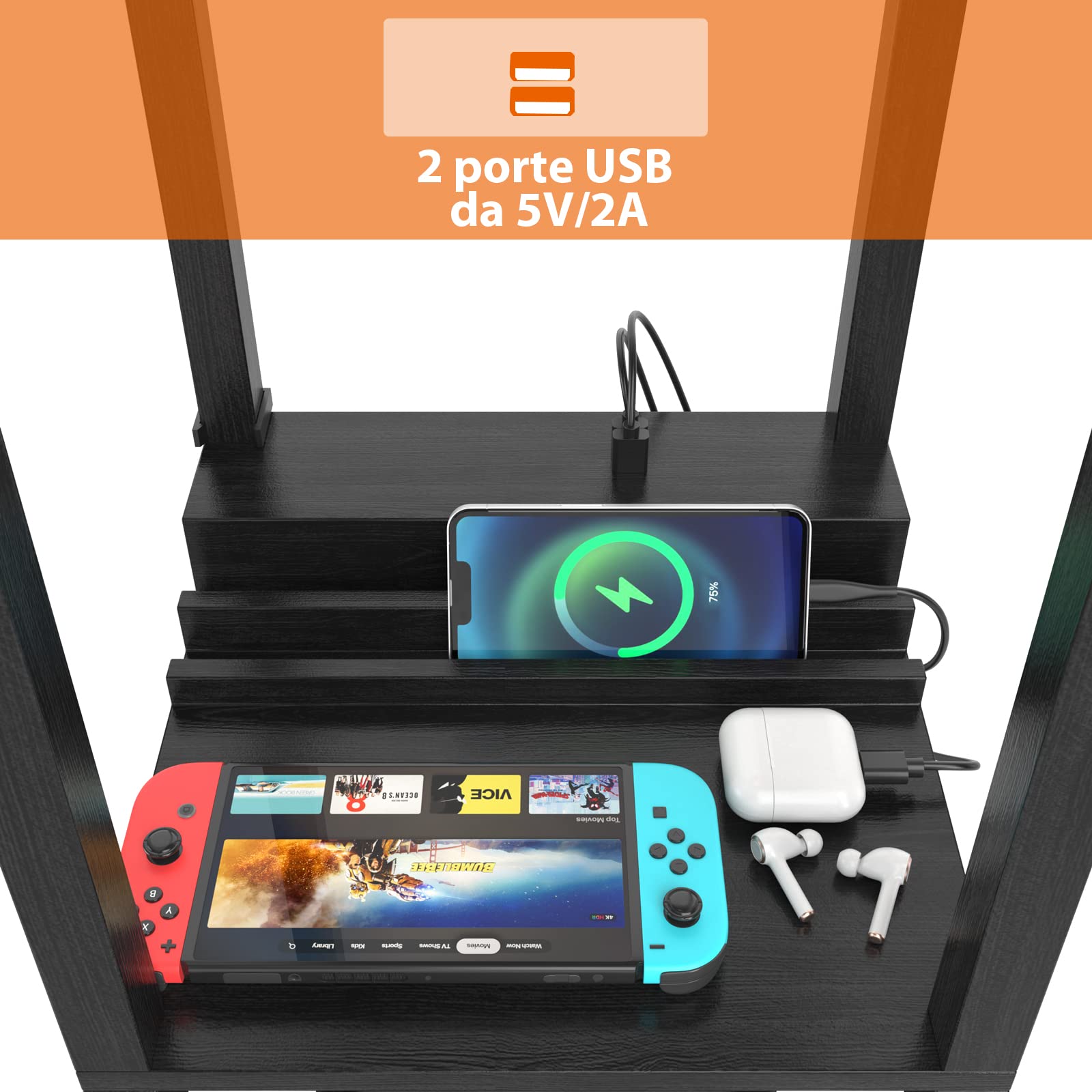 RELAX4LIFE Lampada da Terra con Cassetto, 3 Ripiani, 2 Porte USB, Base E27, Luce Decorativa per Camera da Letto Ufficio Hotel (Paralume Singolo, Arabesco)