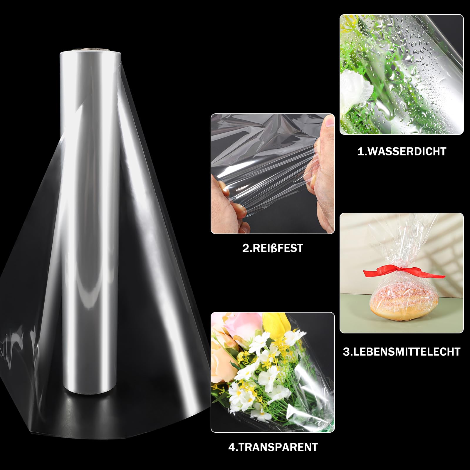 LINSOCLE Carta Cellophane Trasparente Rotolo 80cm X 30m – Per Confezioni Fiori, Regali E Cesti