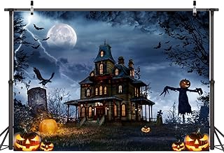 AIIKES 7X5FT Halloween Backdrop Haunted House Backdrop Castle Night Pumpkin Terror Costume Party Halloween Kids Birthday Background for Photography Photo Studio Props 12-606
