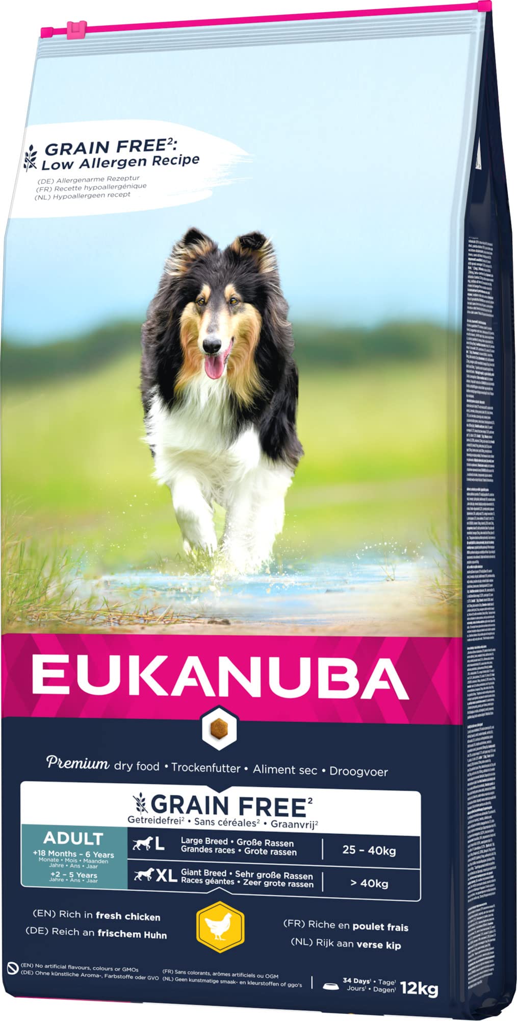 Eukanuba Karma dla psów bez zbóż, z kurczakiem, dla dużych ras, sucha karma dla dorosłych psów, 12 kg