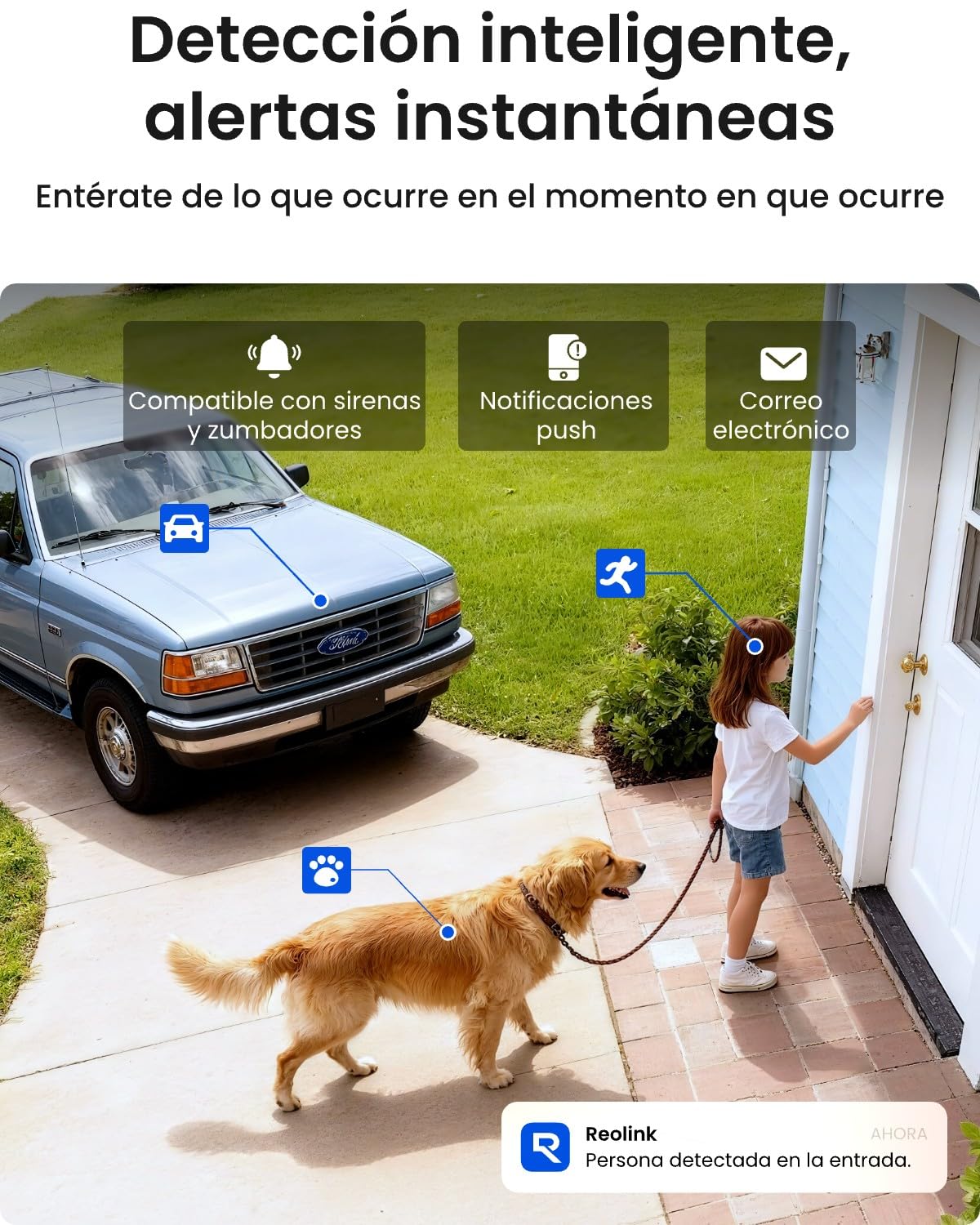 Sistema de seguridad 4K PoE, panorámica 355° e inclinación 50°, autoseguimiento, detección de persona/vehículo/animal, NVR 8CH HDD 2TB para uso interior/exterior, grabación 24/7, 4 cam 4K, RLK8-800PT4
