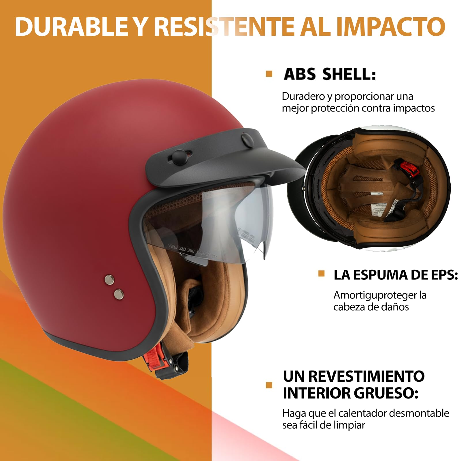 HSWHEEL Casco Jet con Visera: Casco de motocicleta de alta calidad, certificado ECE22.06, unisex - Adecuado para ciclomotor, scooter, motocicleta y escúter - Diseño retro de casco