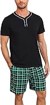 Men's Short Pyjama Set Cotton Summer Shorty Sleepwear Checked Pyjama Set Men