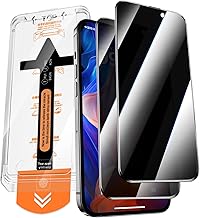 QUESPLE 2 Pieces Privacy Screen Protector for iPhone 15 Pro Max 6.7 Inches, [Automatic Alignment Installation] Anti Warning Privacy Tempered Glass Full Coverage 9H Hardness