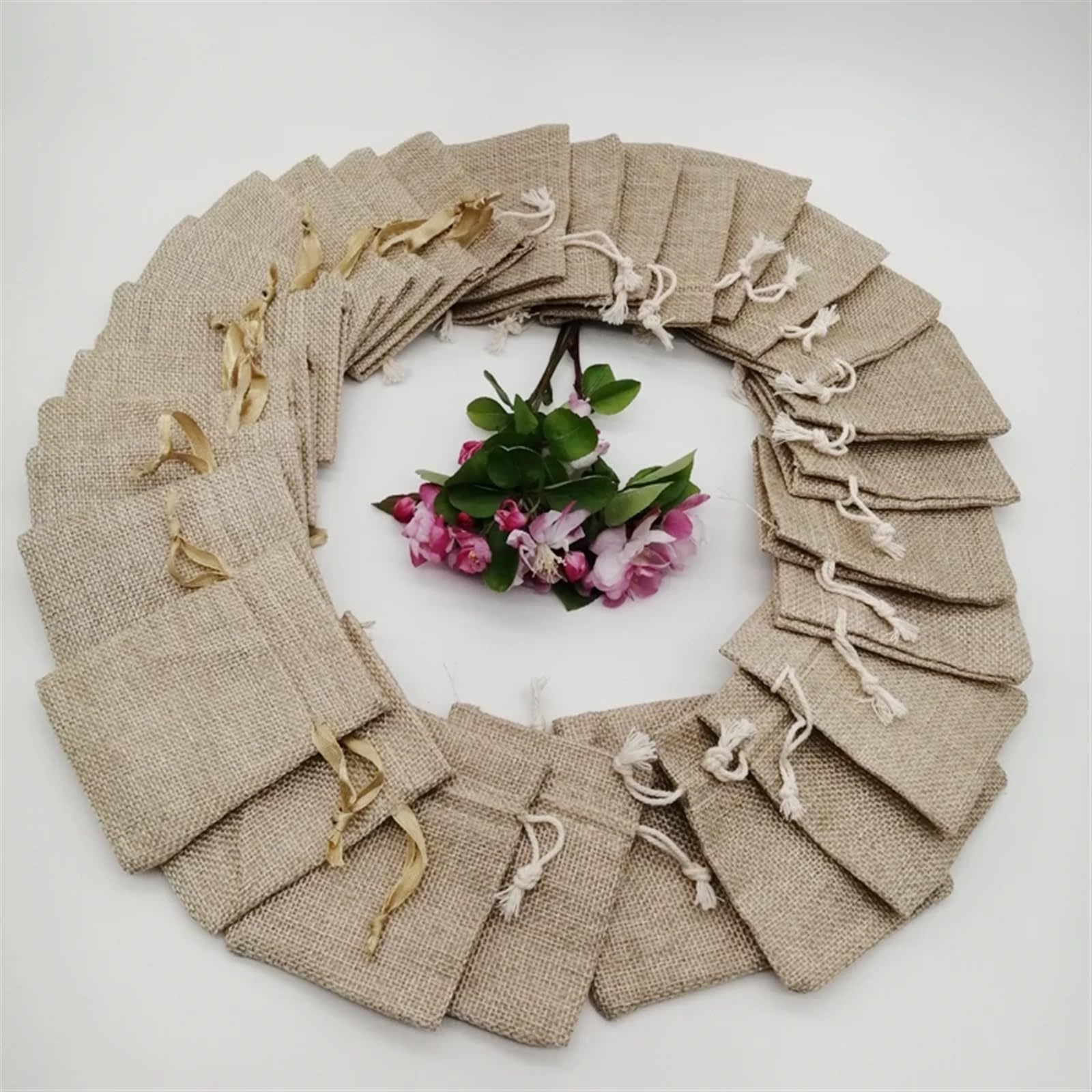 Sacchetti Confetti Matrimonio Nastro di seta Borsa regalo in cotone Sacco lino Sacchetti iuta con coulisse Tessitura in mussola(Cotton Rope,20x30cm)