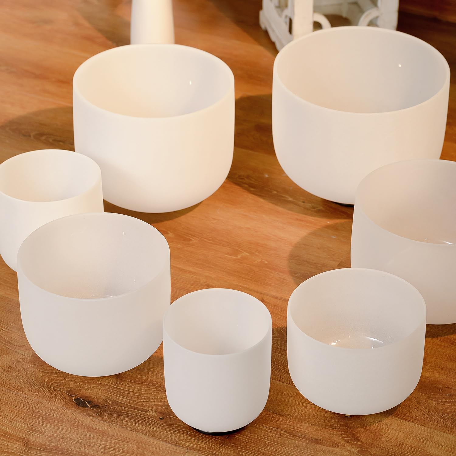 KVKA Juego de cuencos sonoros de cristal, 7-12 pulgadas, 432 Hz, blanco, cuarzo esmerilado, chakra, sanación de sonido, para yoga, meditación, relajación y alivio del estrés